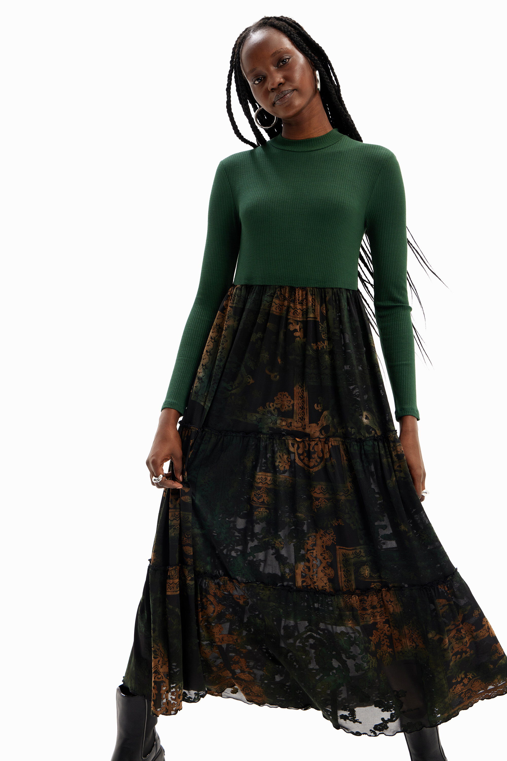 Vestido combinado midi