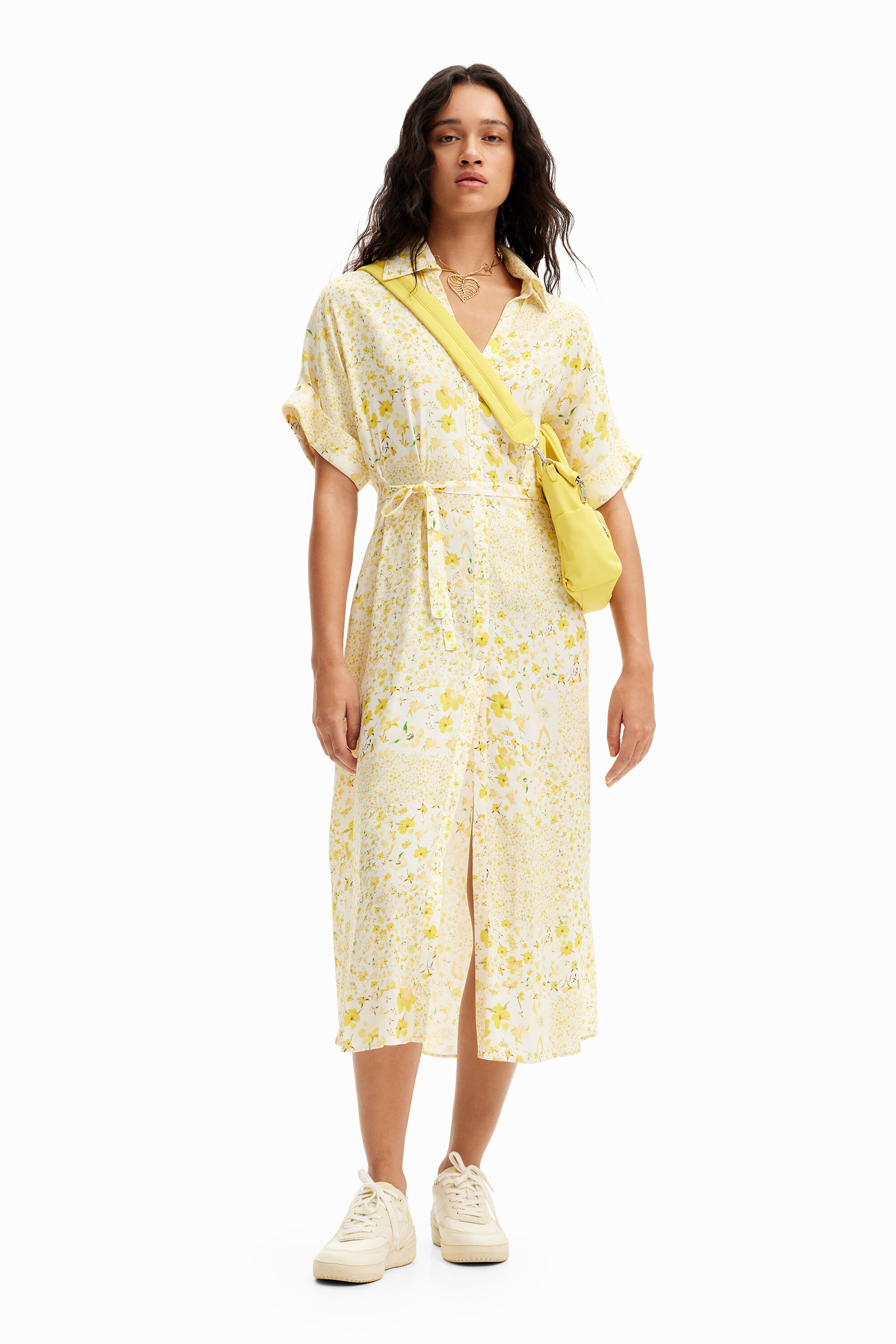 Vestido midi camisero flores