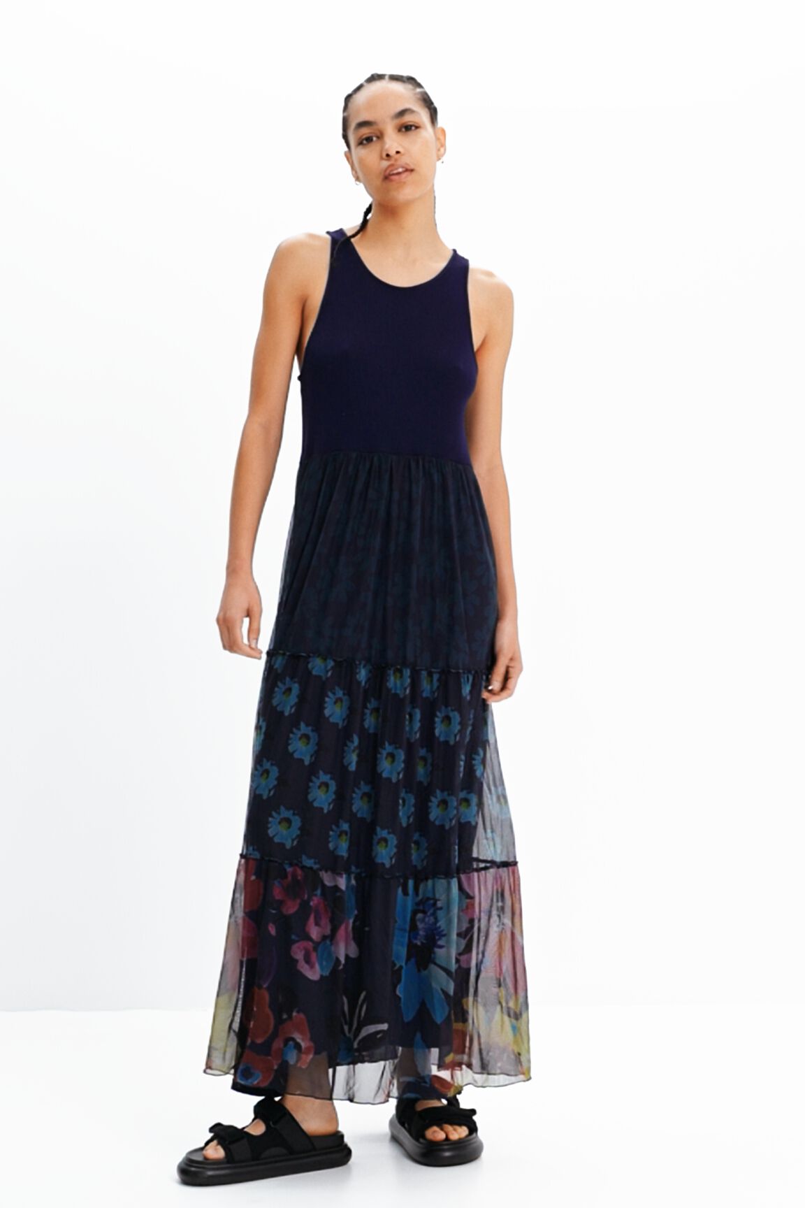 Vestido largo combinado tul