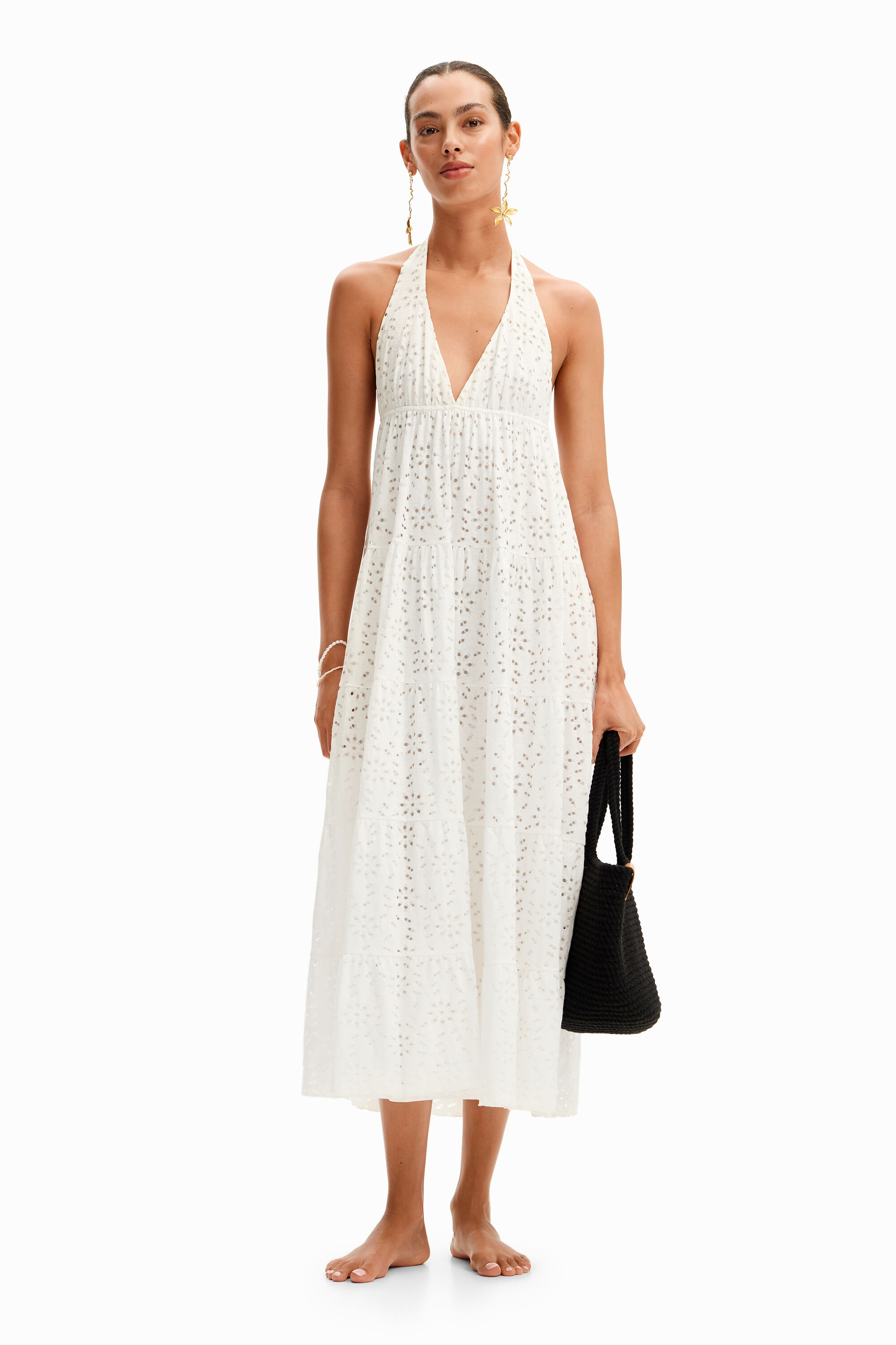 Vestido largo halter escotado
