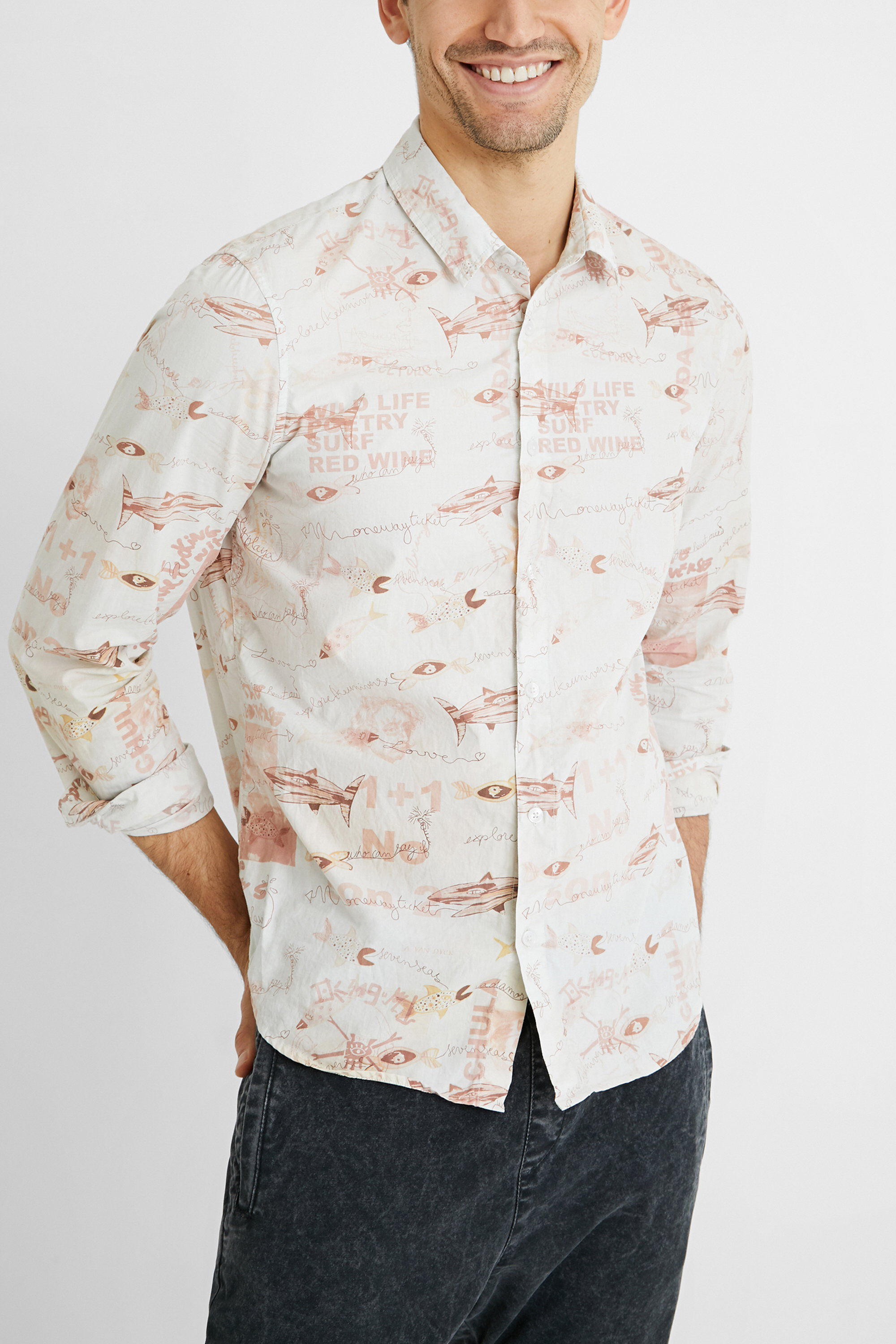 Camisa algod&oacute;n de popel&iacute;n estampada