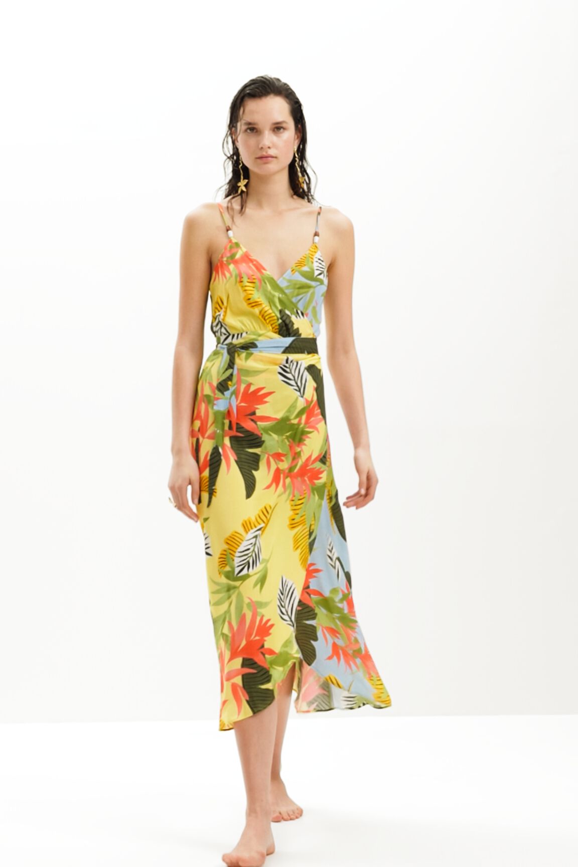 Vestido midi cruzado tropical