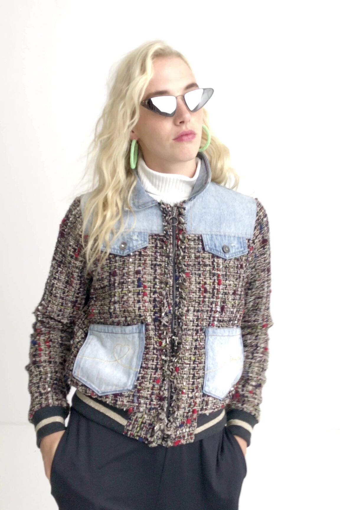 Cazadora bomber tweed y denim