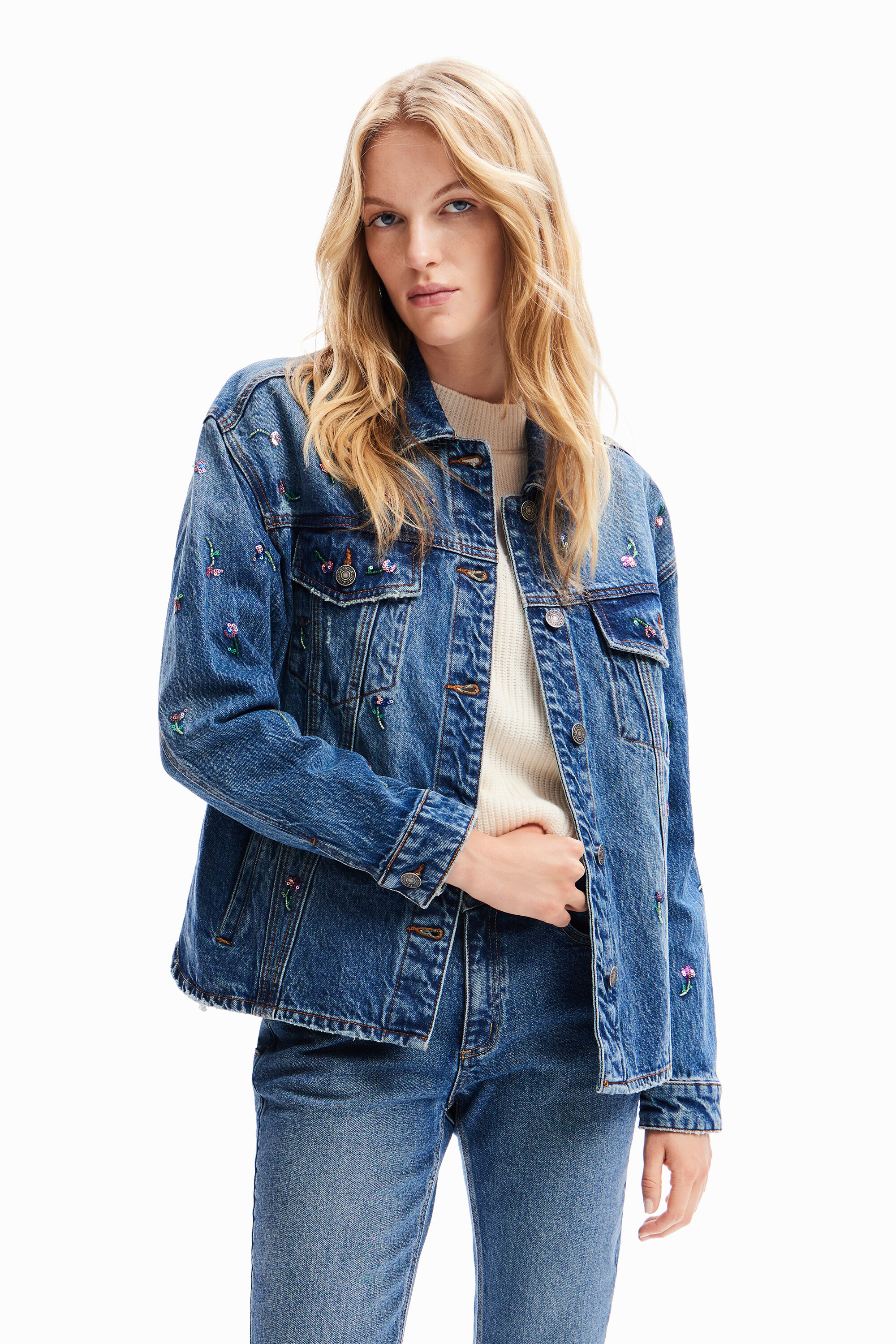 Chaqueta vaquera trucker flores