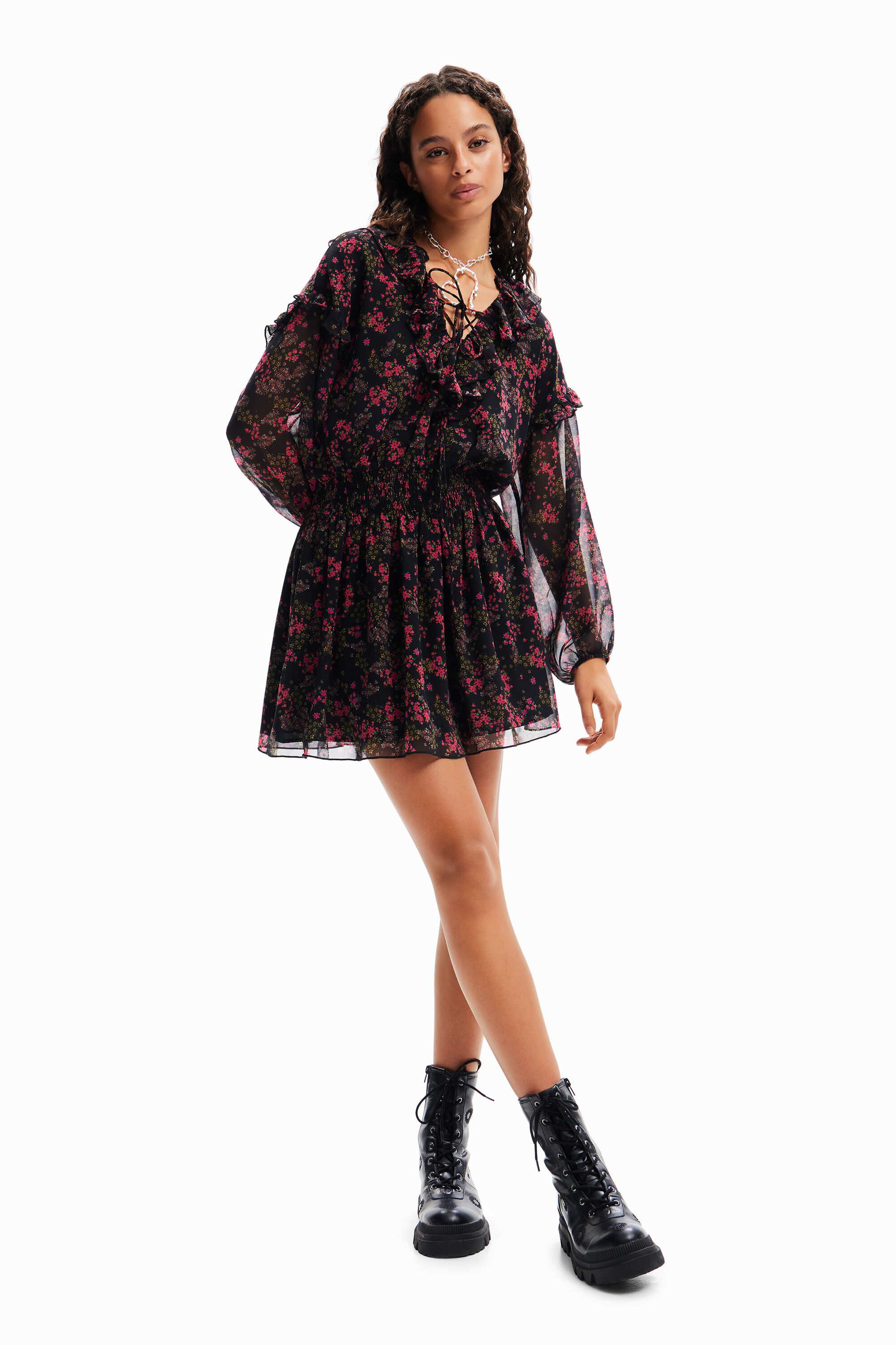 Vestido corto gasa flores
