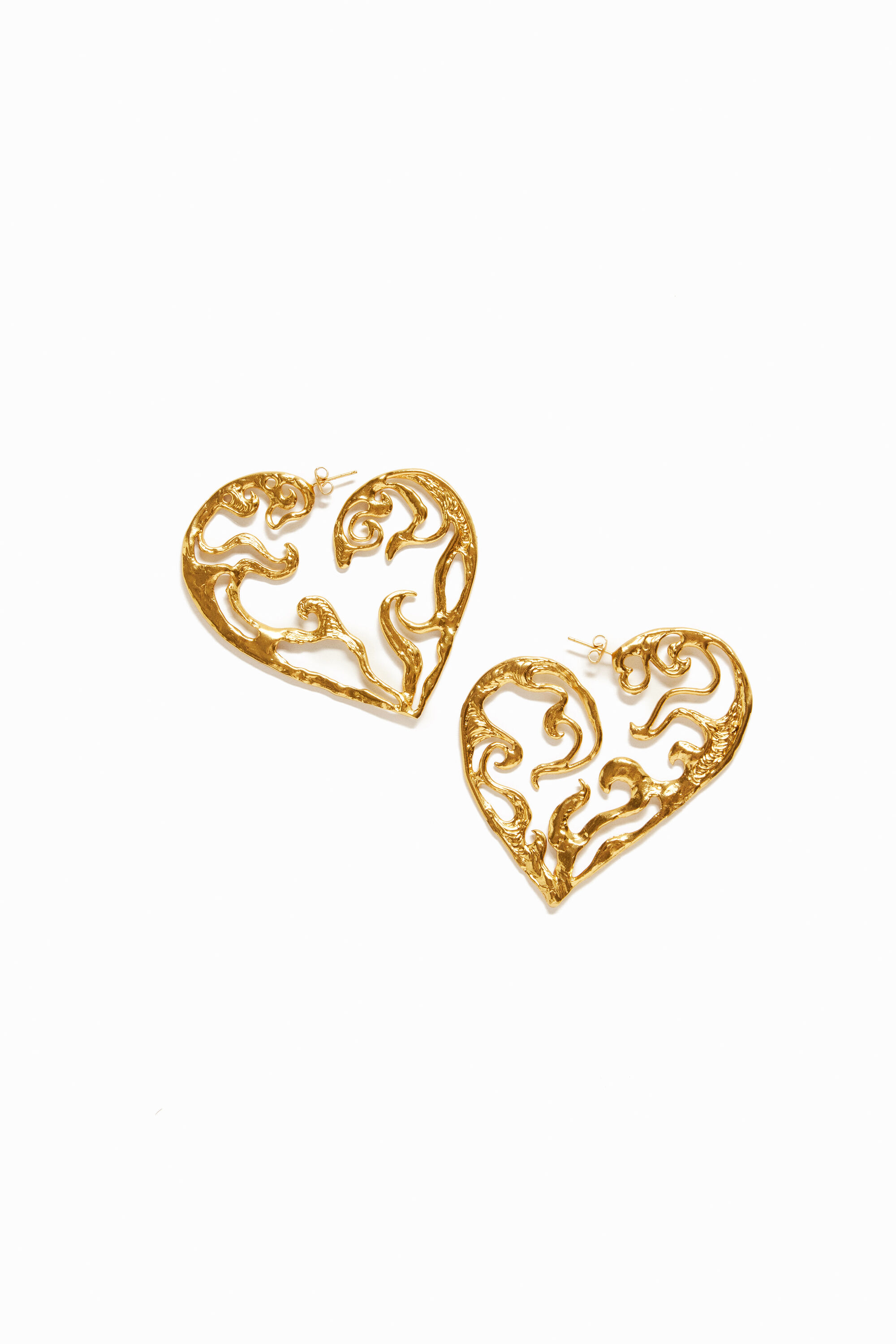 Pendientes XL coraz&oacute;n ba&ntilde;o oro Zalio