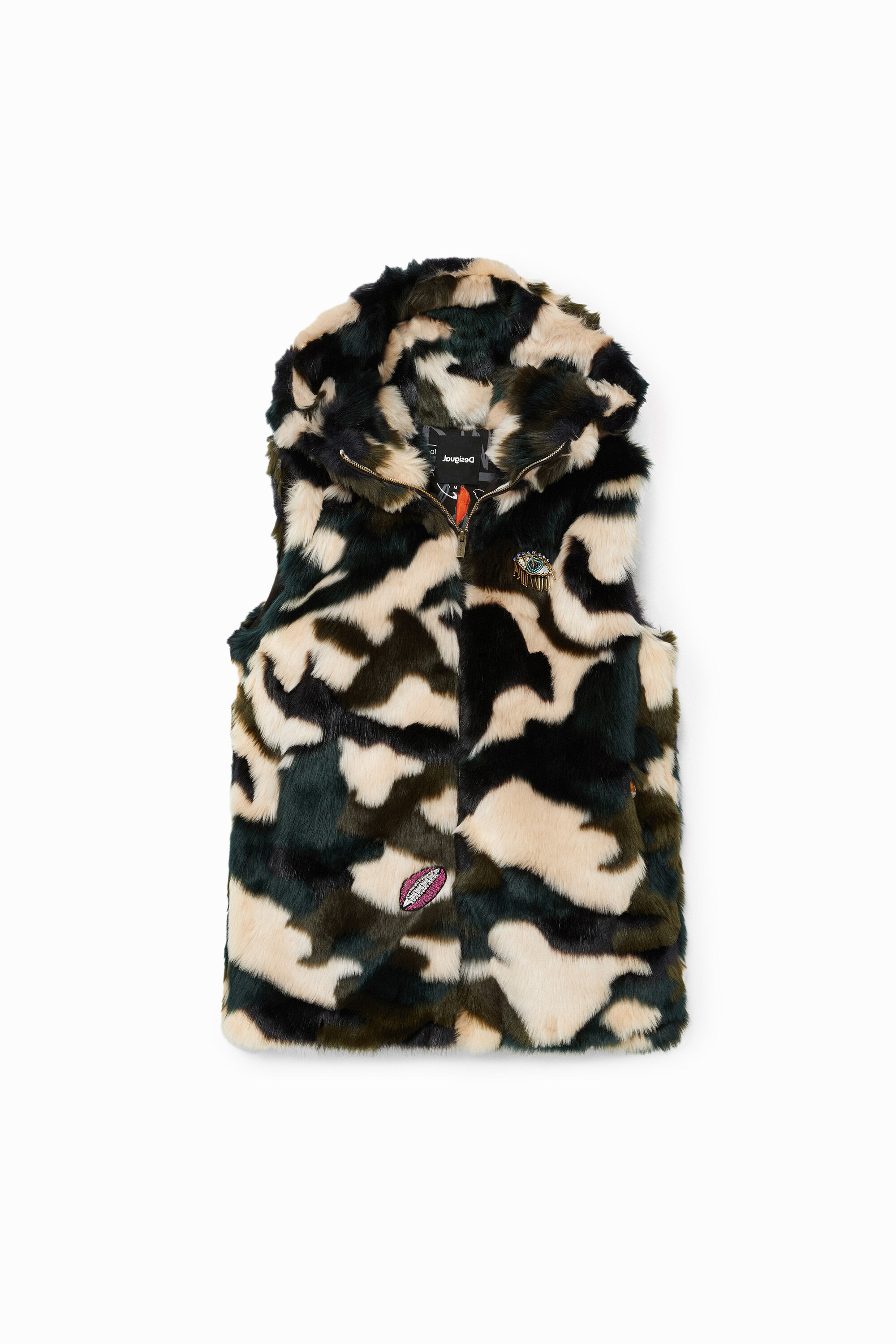 Chaleco peludo animal print bordado