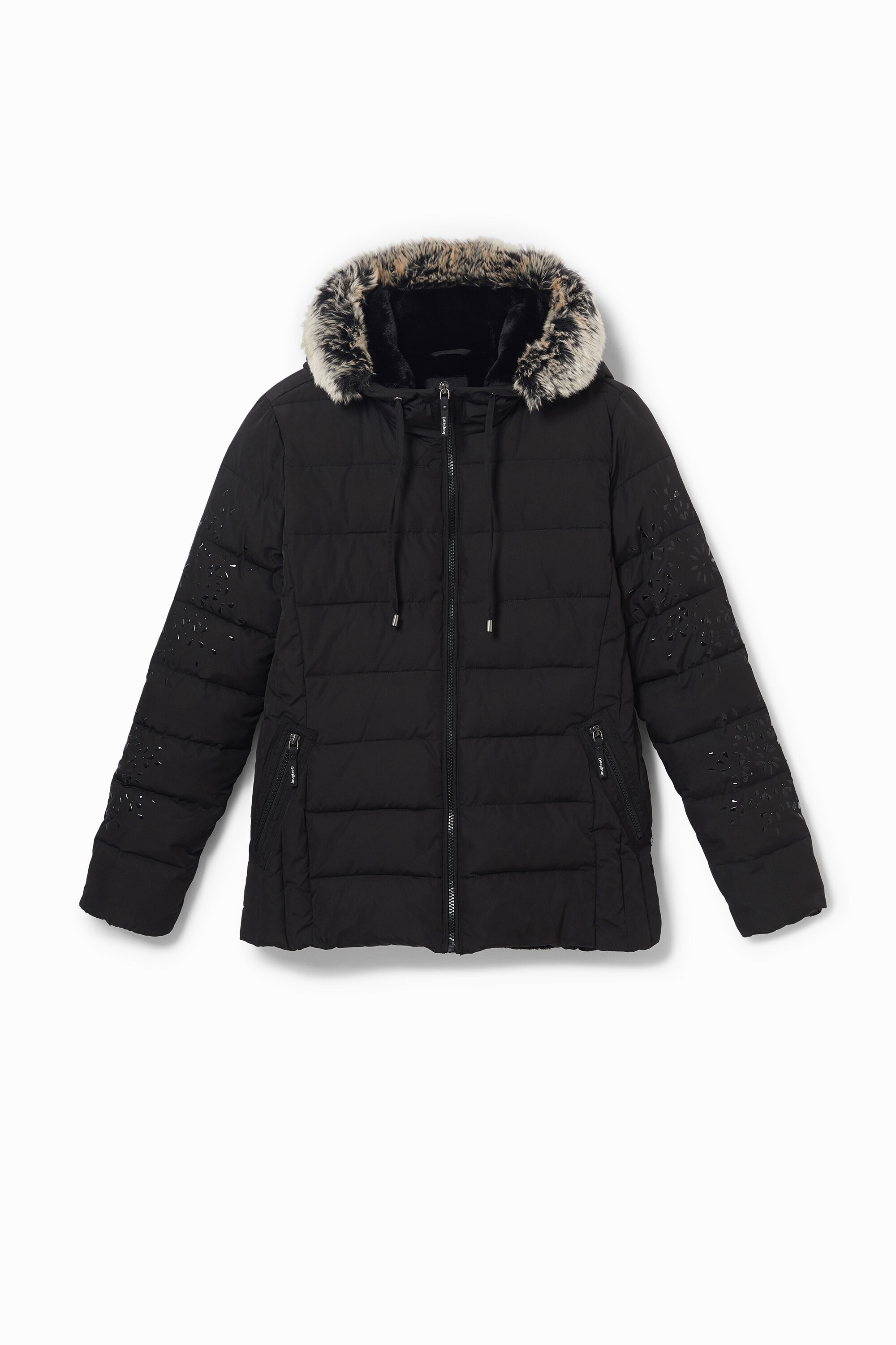 Chaqueta slim capucha pelo extra&iacute;ble