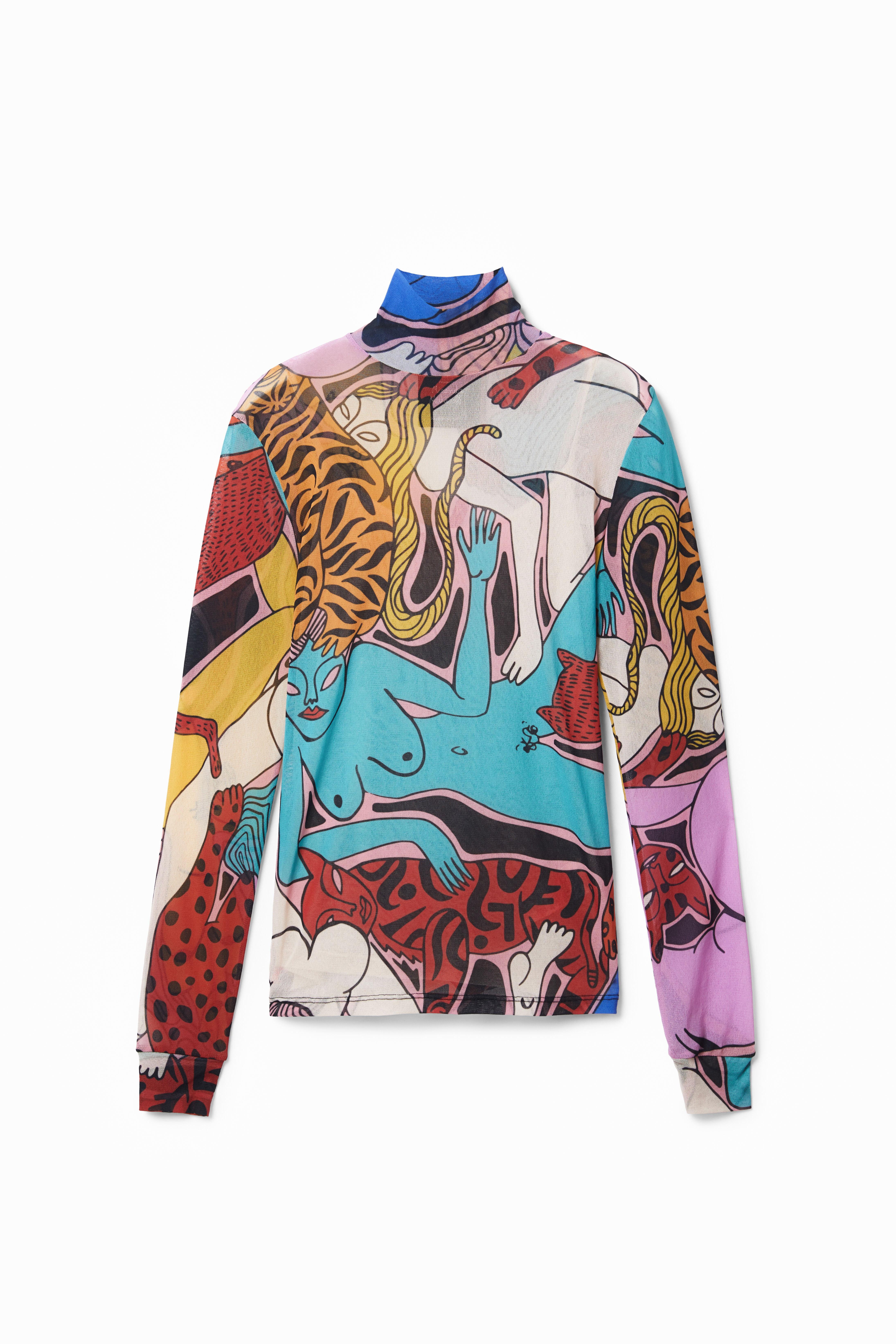 Camiseta rejilla cuello alto
