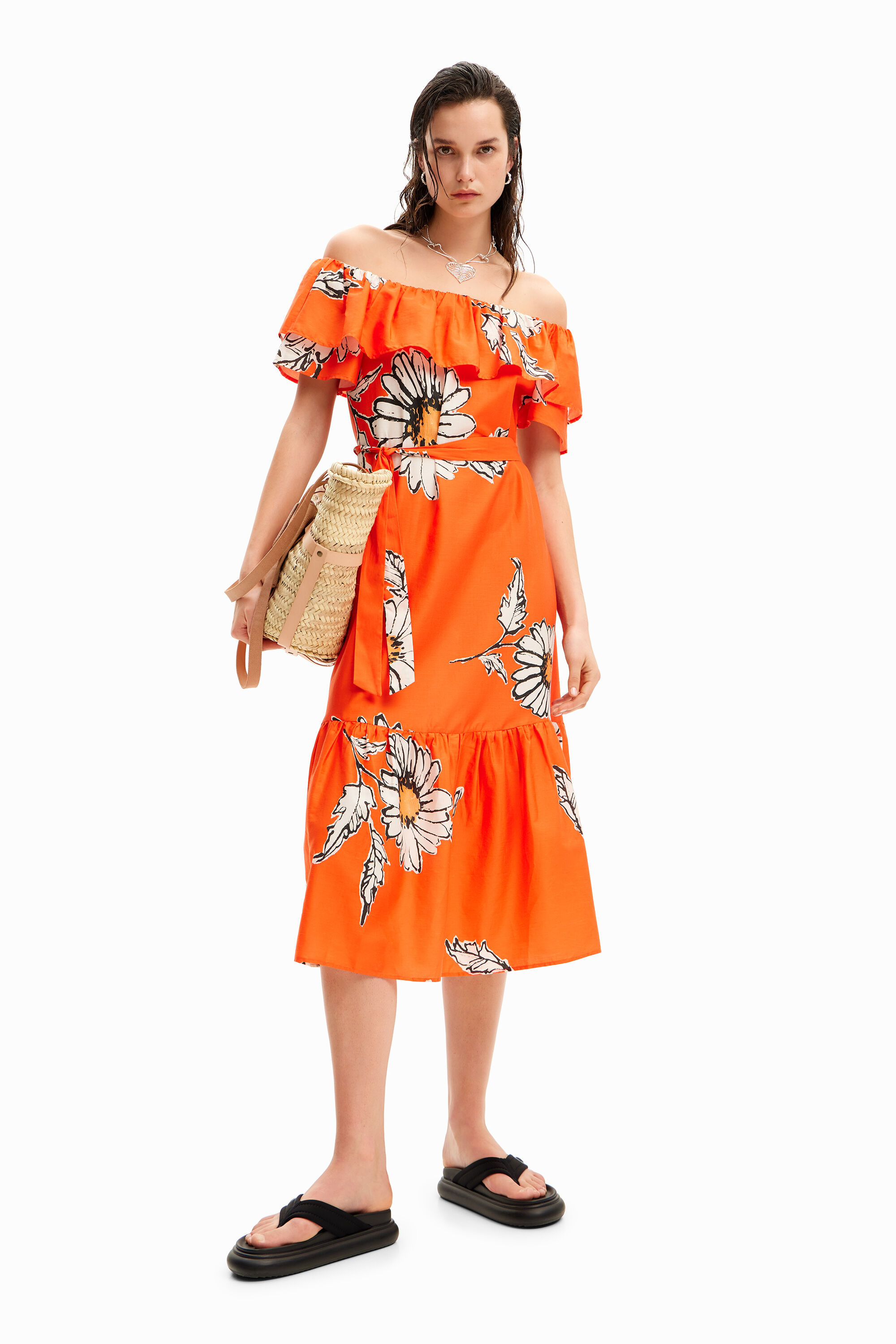Vestido midi volante margaritas
