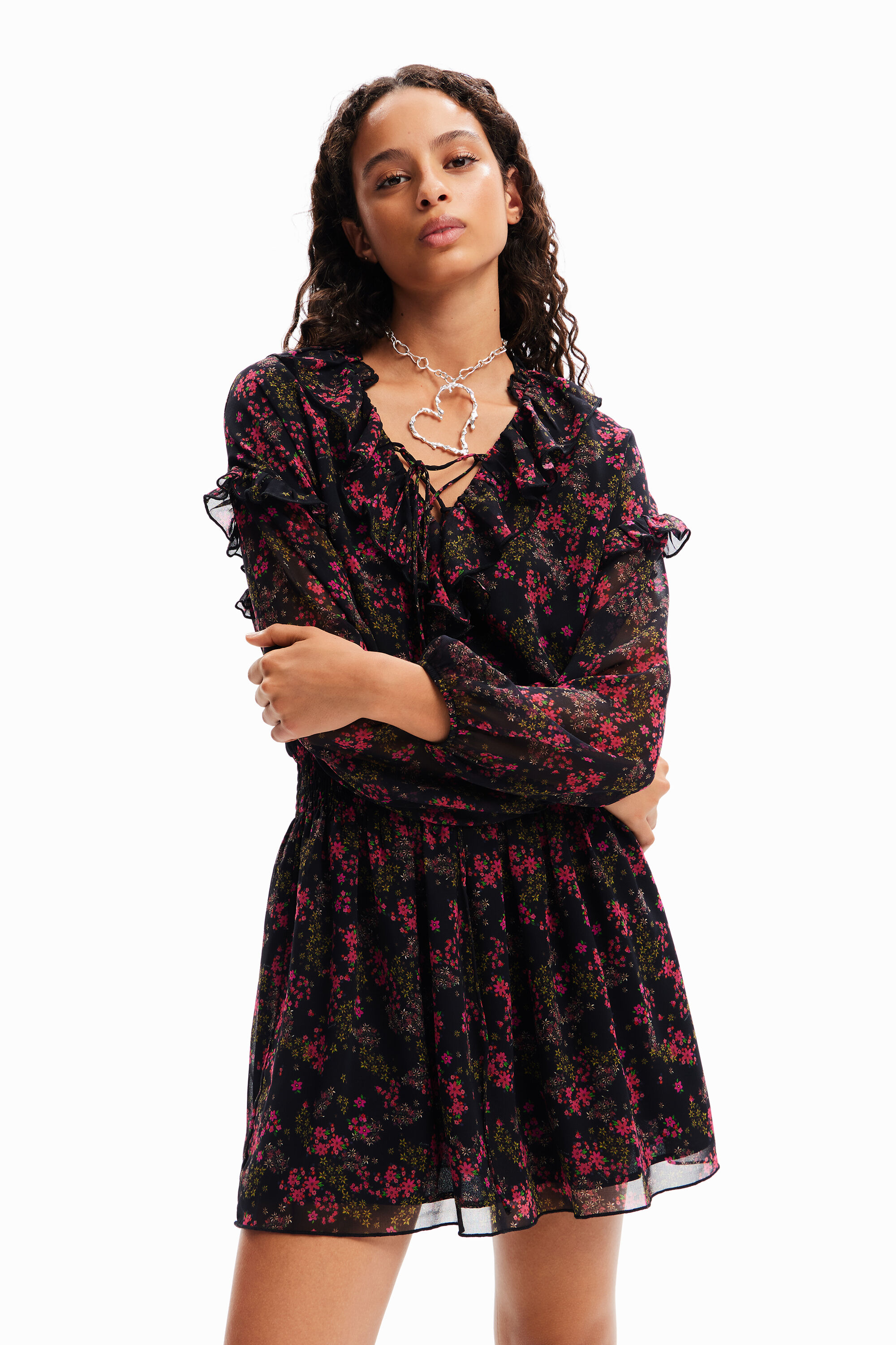 Vestido corto gasa flores