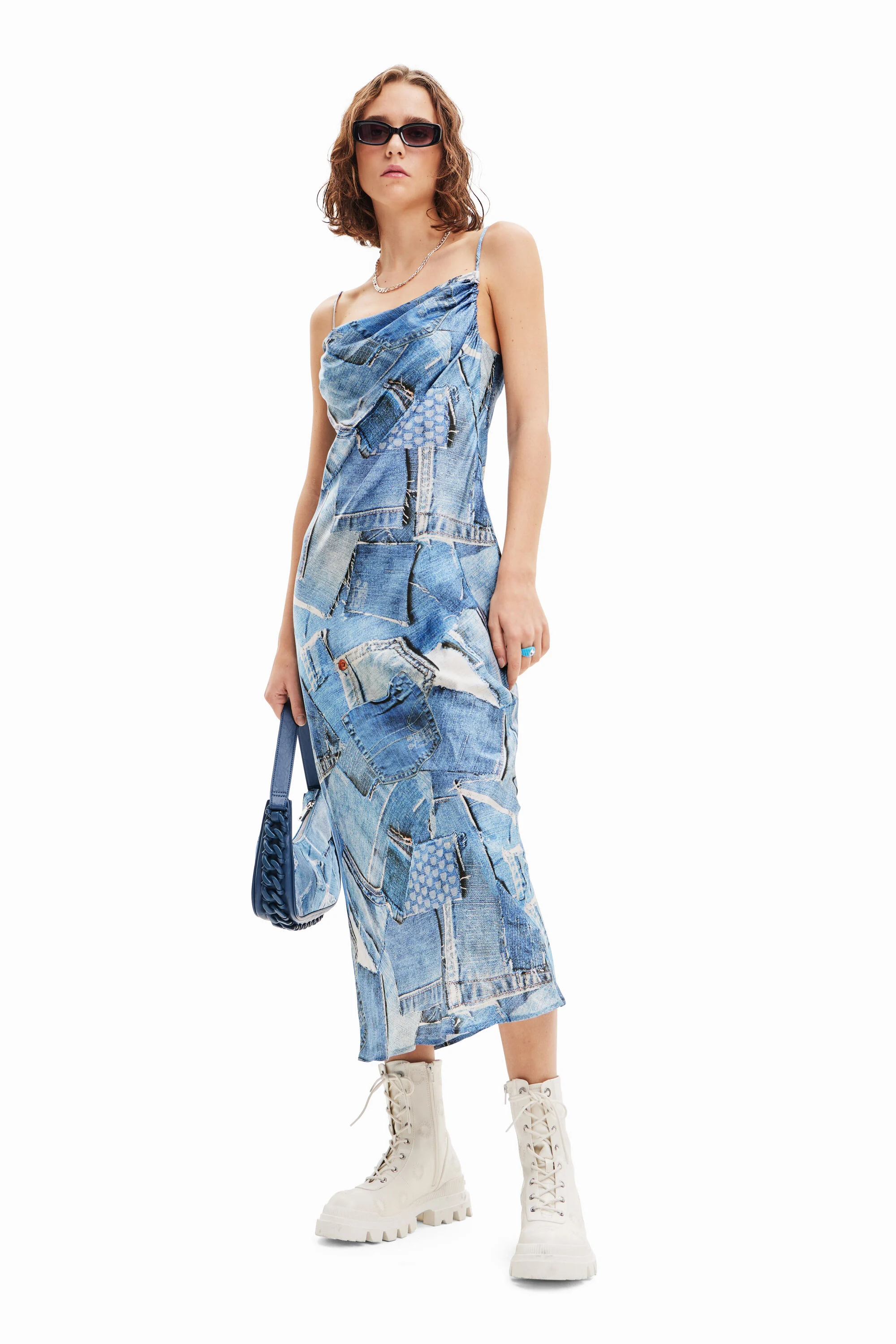 Vestido midi patch denim