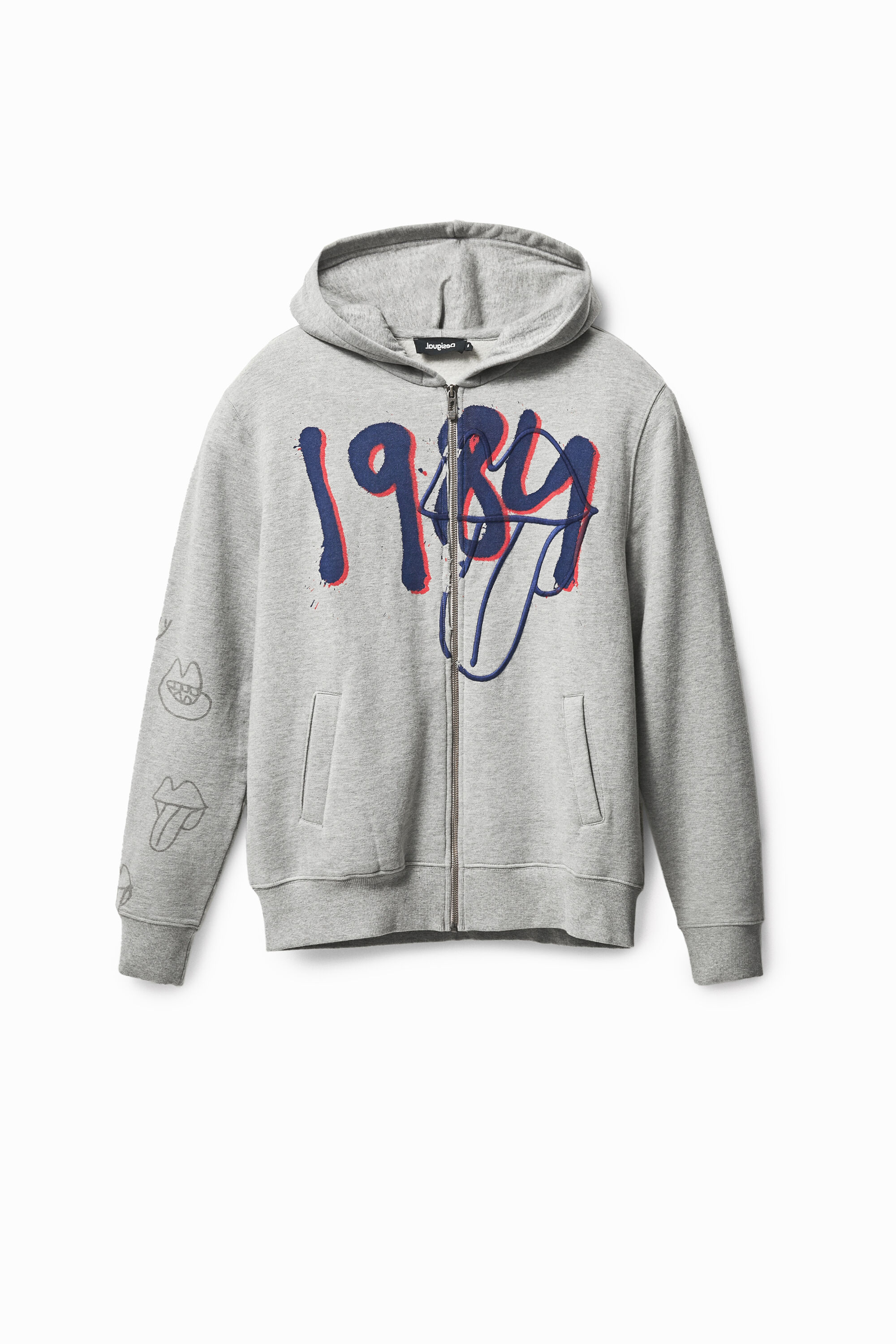 Sudadera capucha estampa y bordado