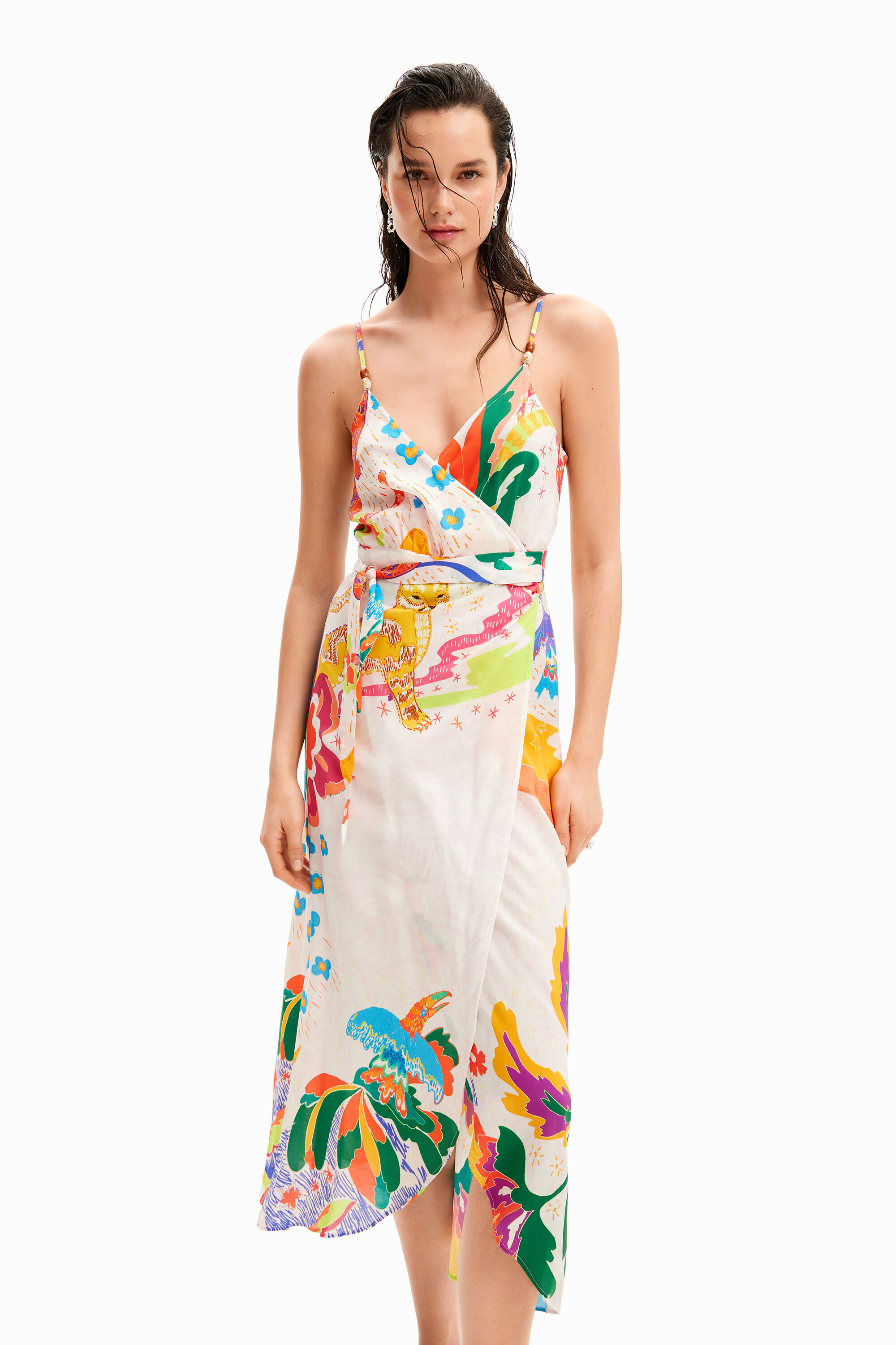 Vestido midi cruzado dibujos jungla
