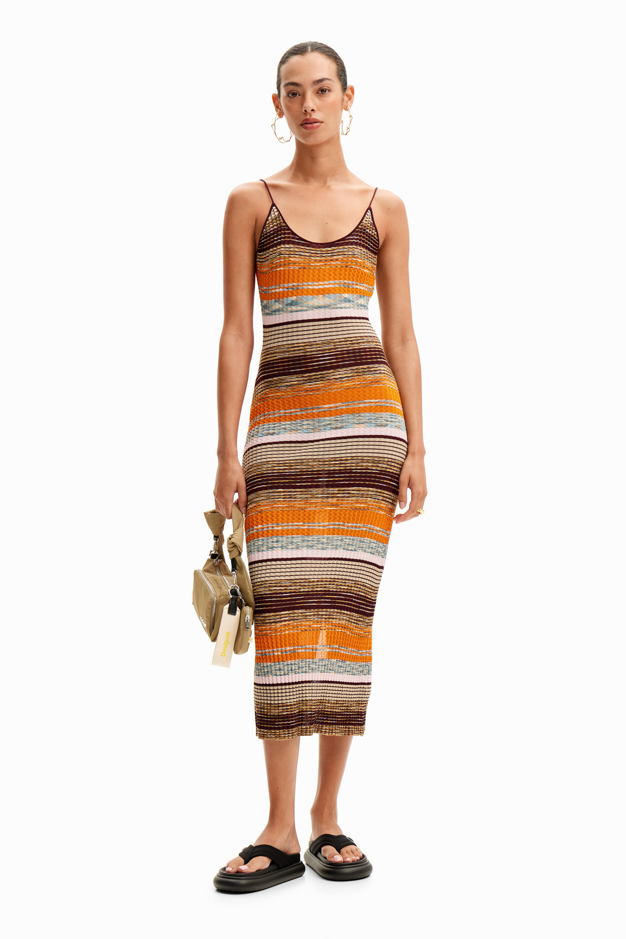 Vestido midi canal&eacute; rayas