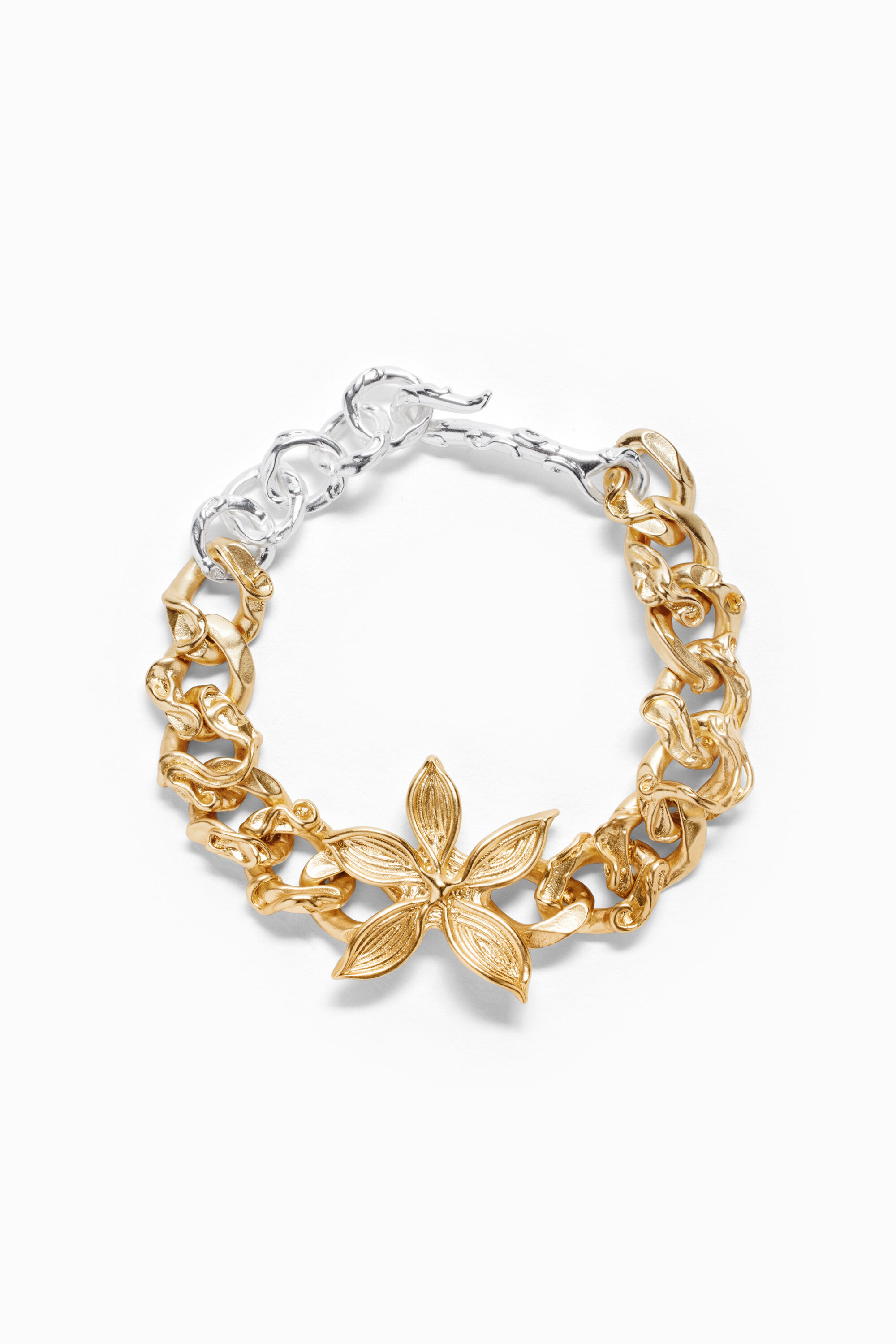 Pulsera flor y cadena ba&ntilde;o plata y oro Zalio