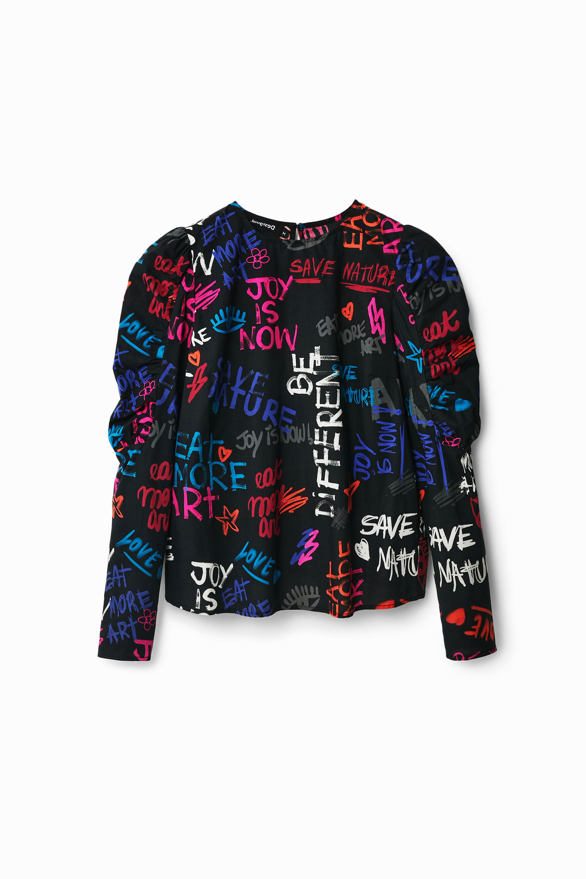 Blusa mangas abullonadas texto