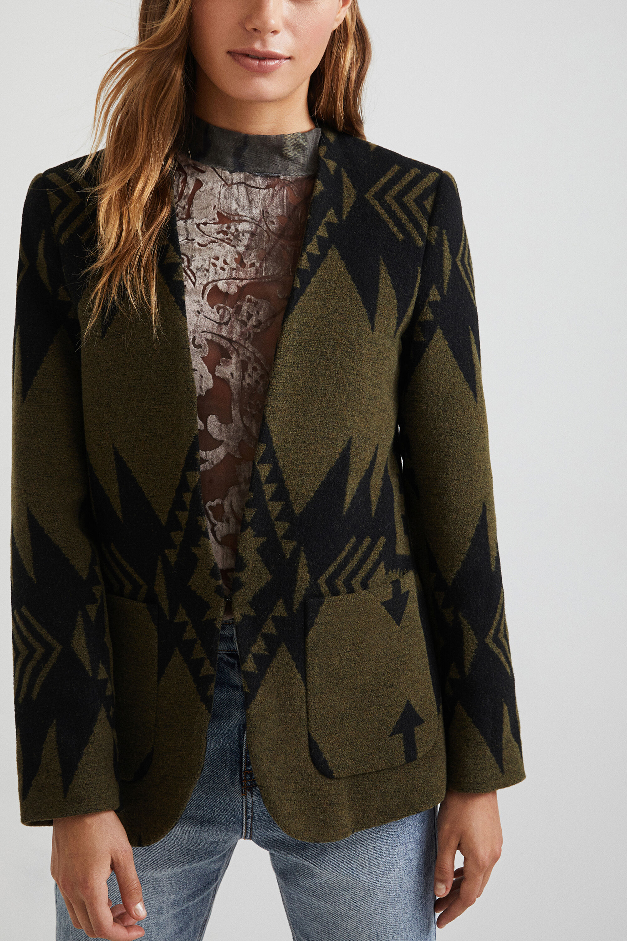 Blazer slim lana estampado