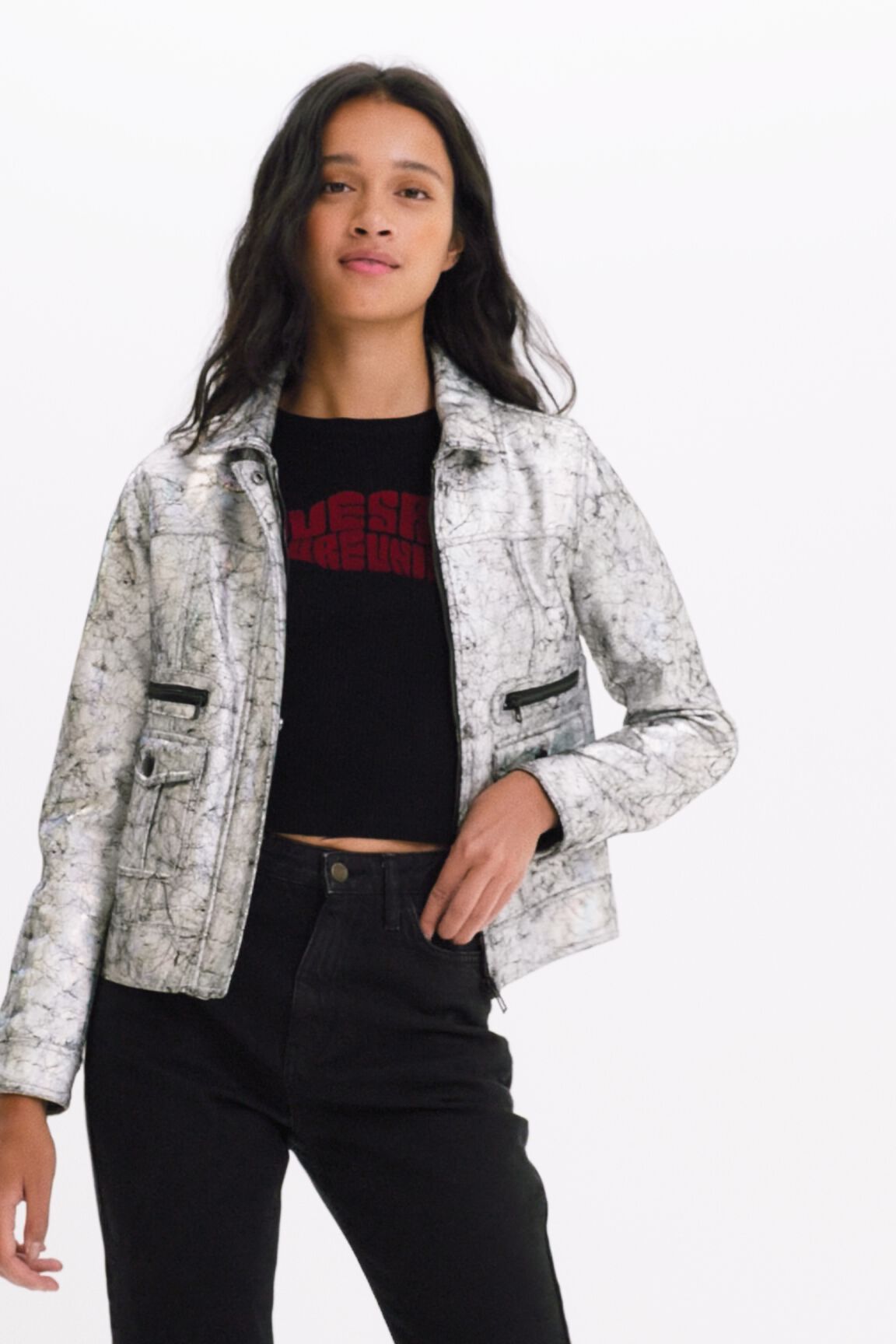 Chaqueta trucker metalizada