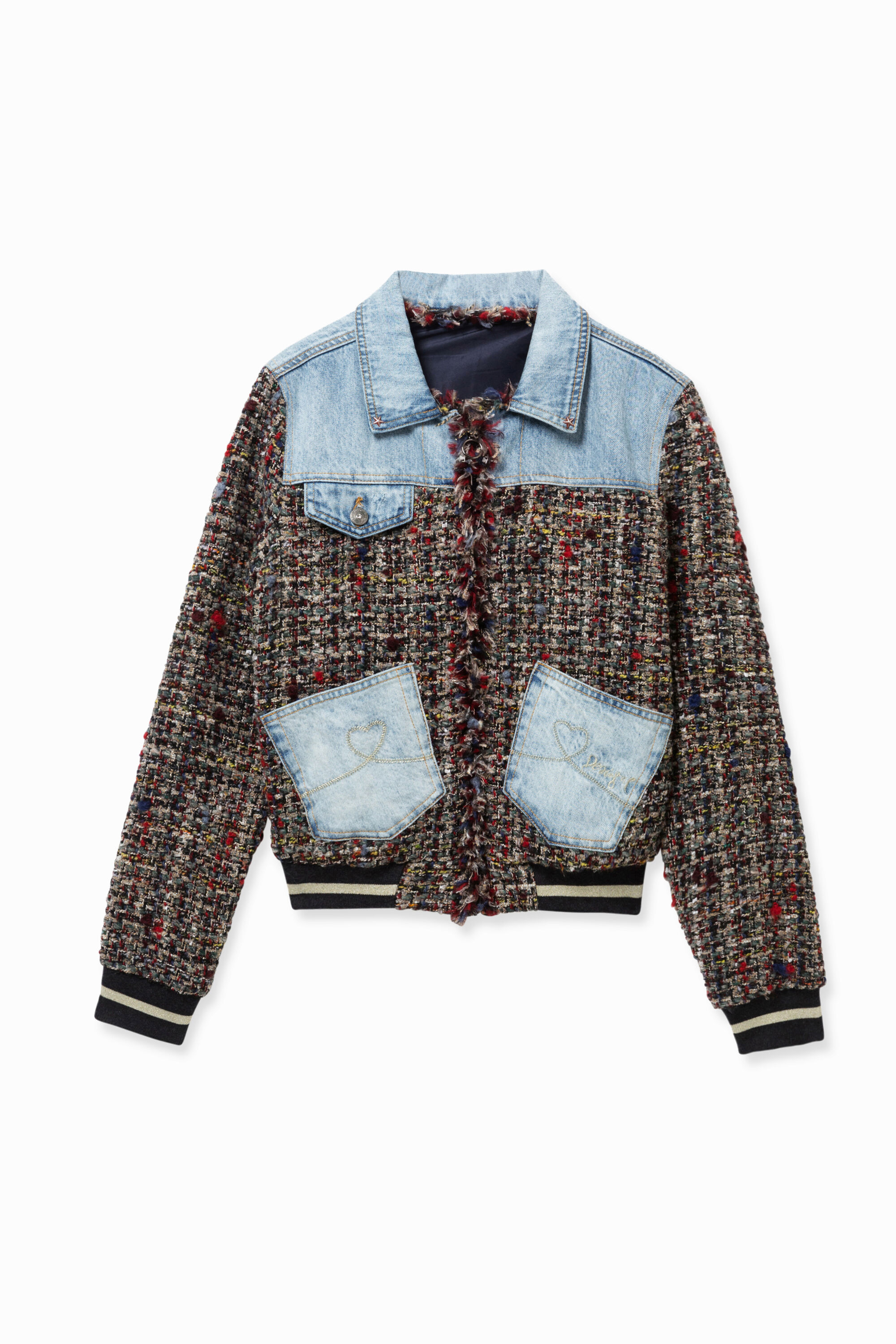 Cazadora bomber tweed y denim