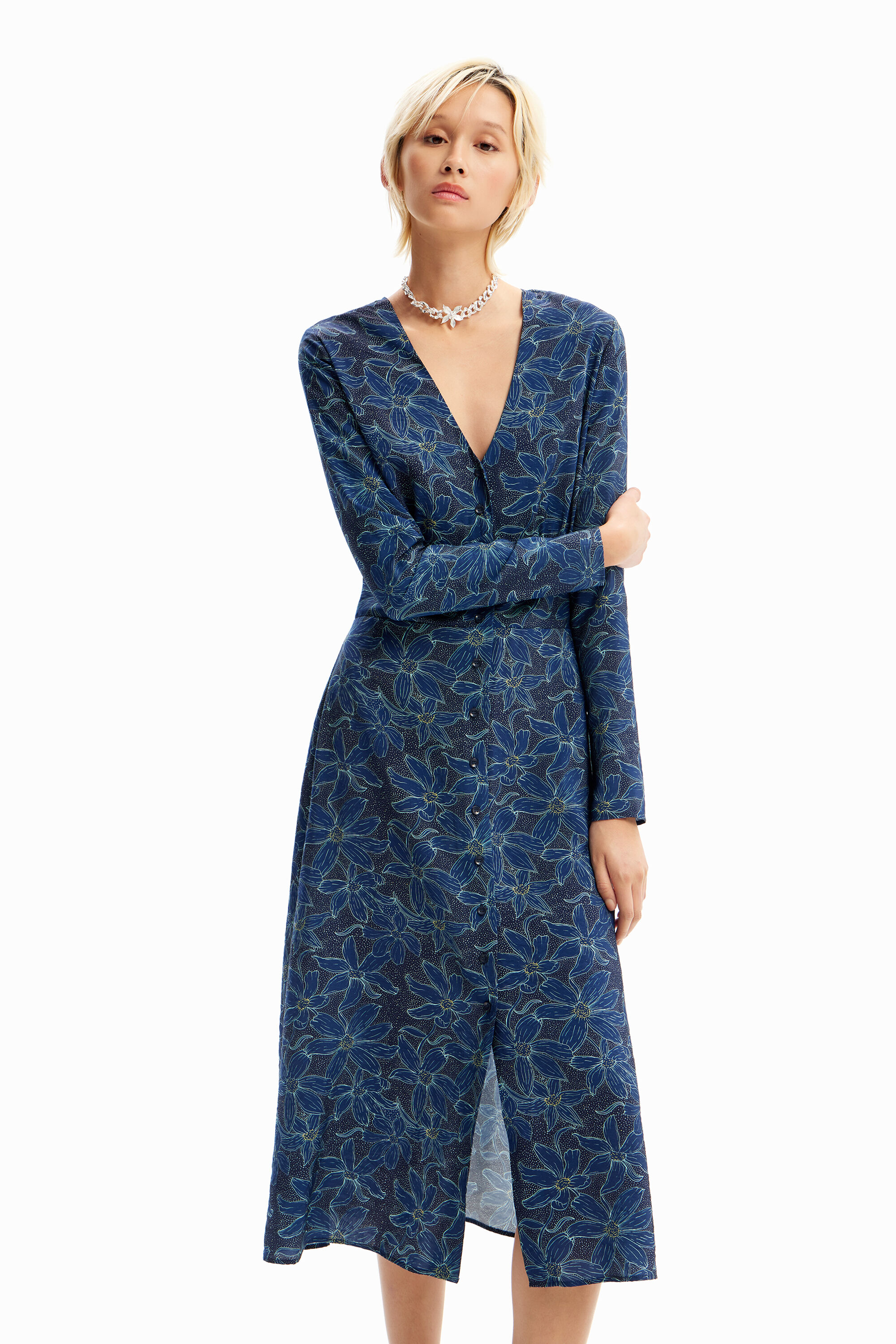 Vestido midi camisero flores