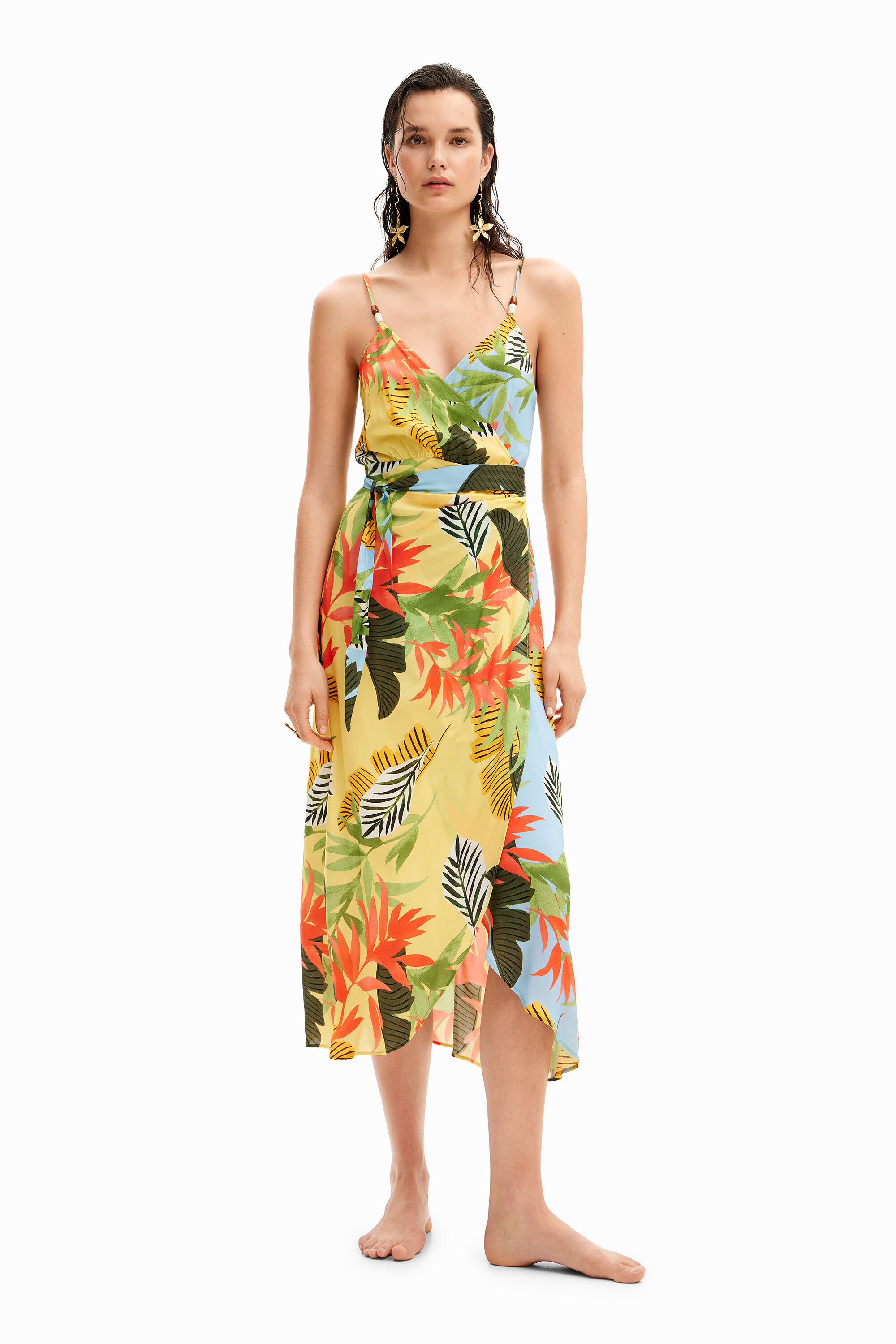 Vestido midi cruzado tropical