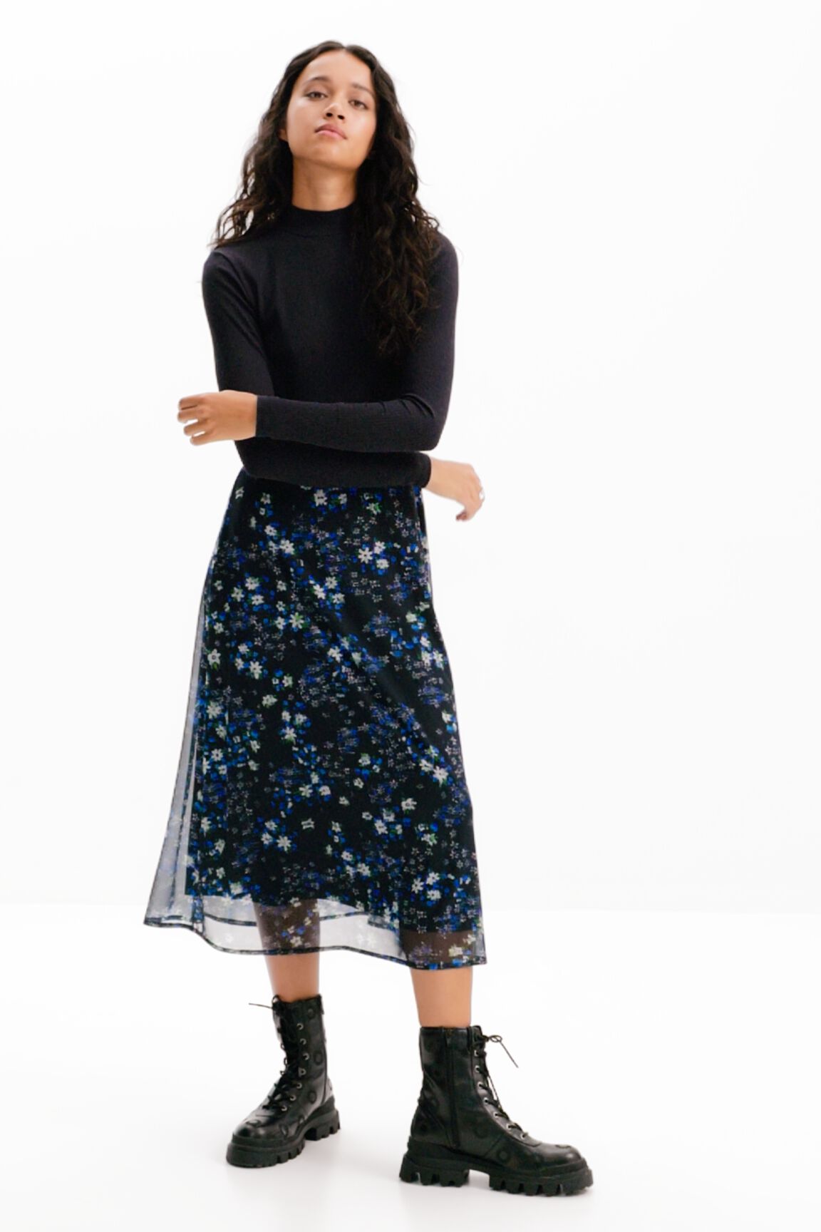 Vestido midi combinado flores