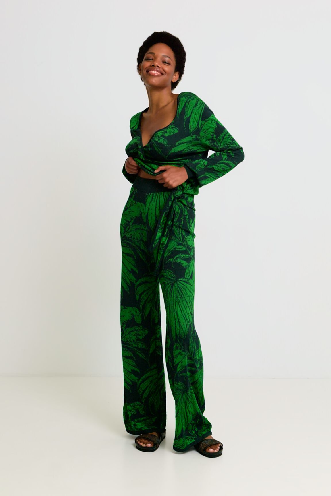 Pantal&oacute;n wide leg jacquard