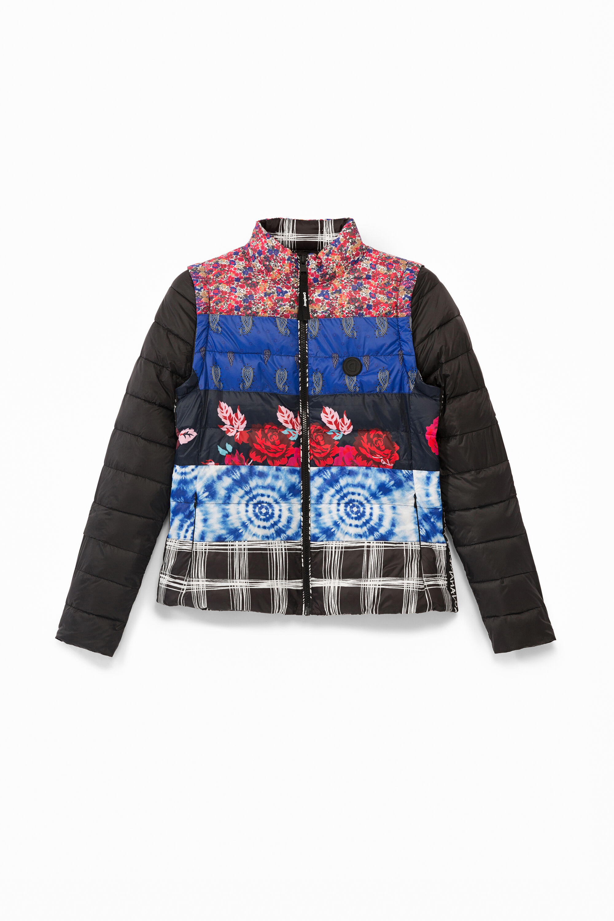 Chaqueta eco acolchada patch estampados