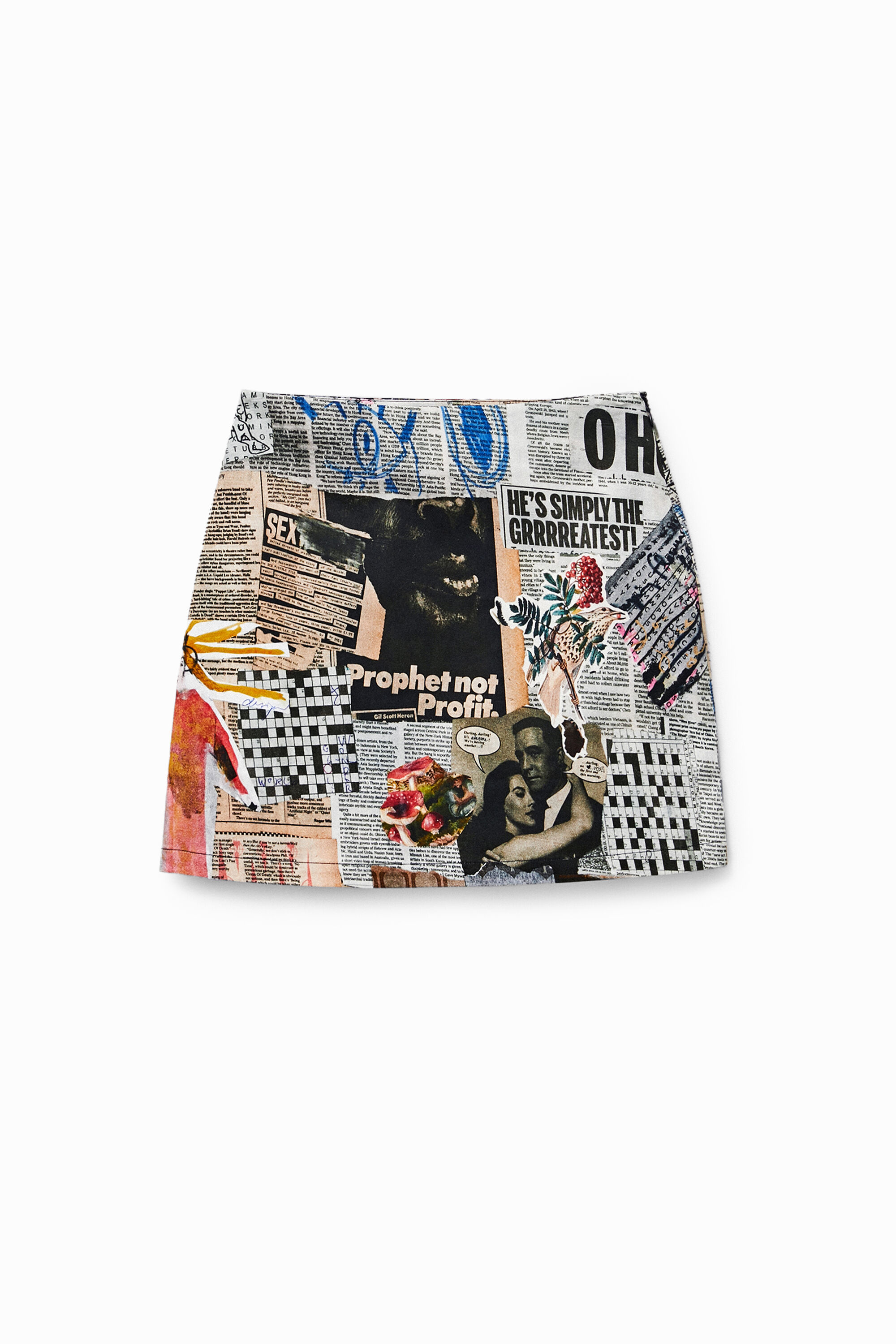 Minifalda slim collage peri&oacute;dicos