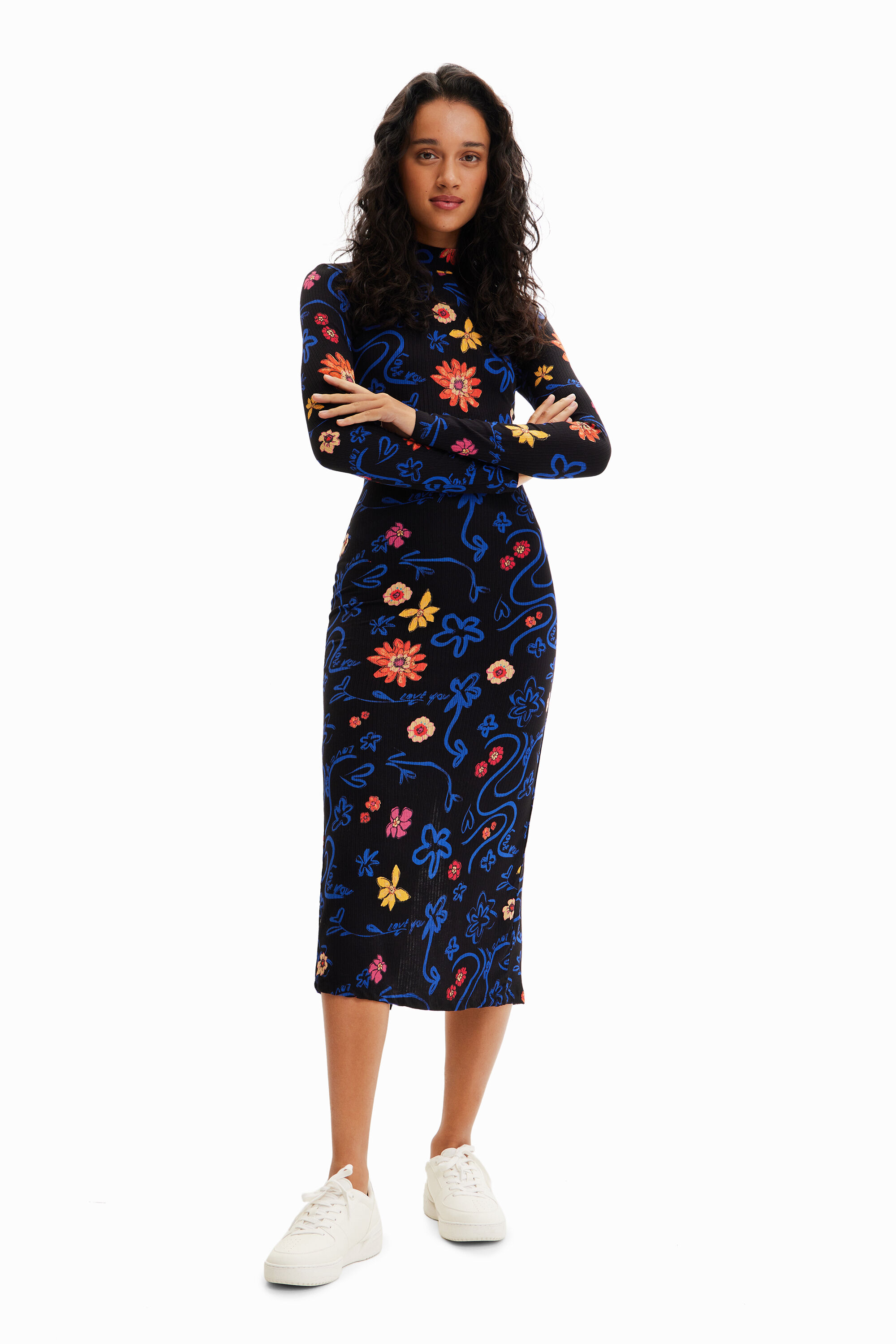Vestido midi slim flores