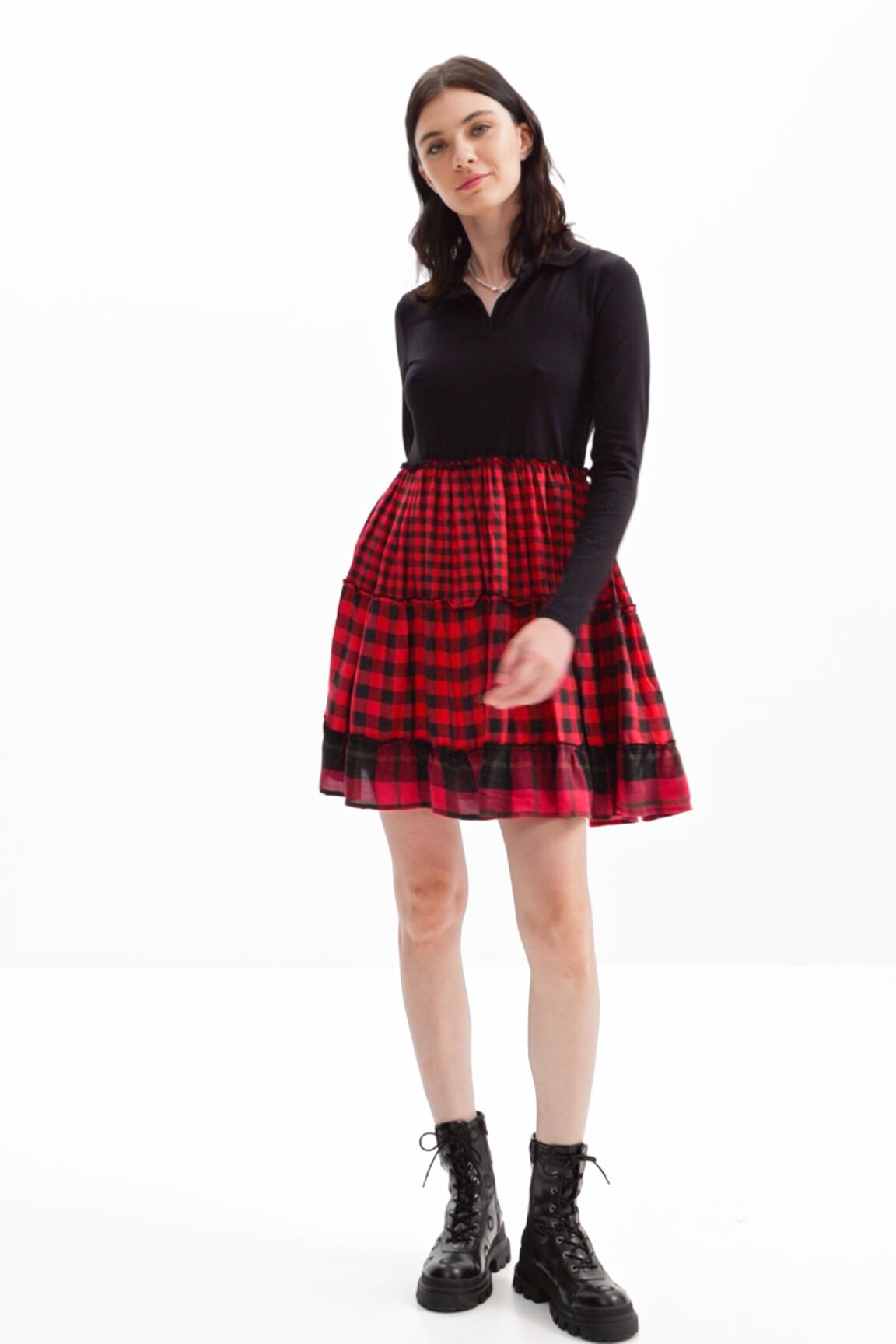 Vestido corto combinado cuadros