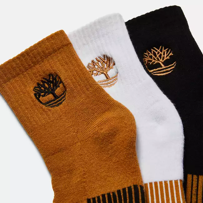Men's Newmarket Village 3-Pack Yellow Boot Logo Shortie Crew Sock
