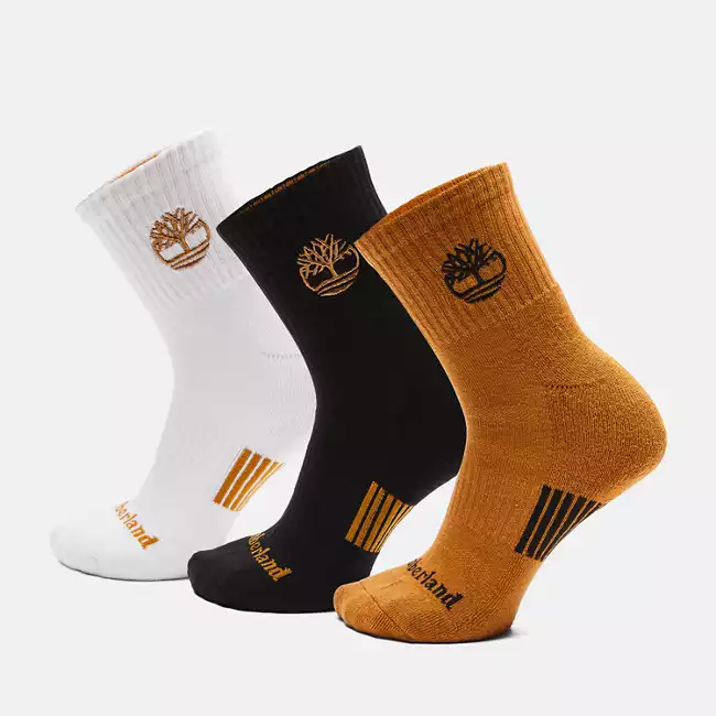 Men's Newmarket Village 3-Pack Yellow Boot Logo Shortie Crew Sock
