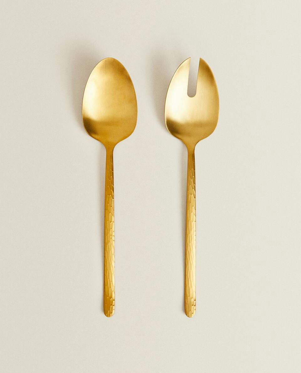SET OF 2 HAMMERED HANDLE SERVING CUTLERY PIECES