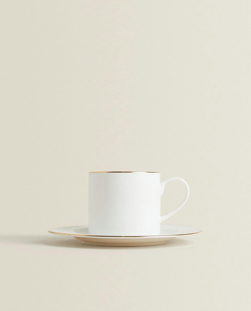 RIMMED BONE CHINA TEACUP AND SAUCER