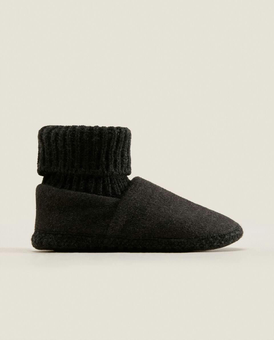 FABRIC BOOTIES WITH KNIT CUFF
