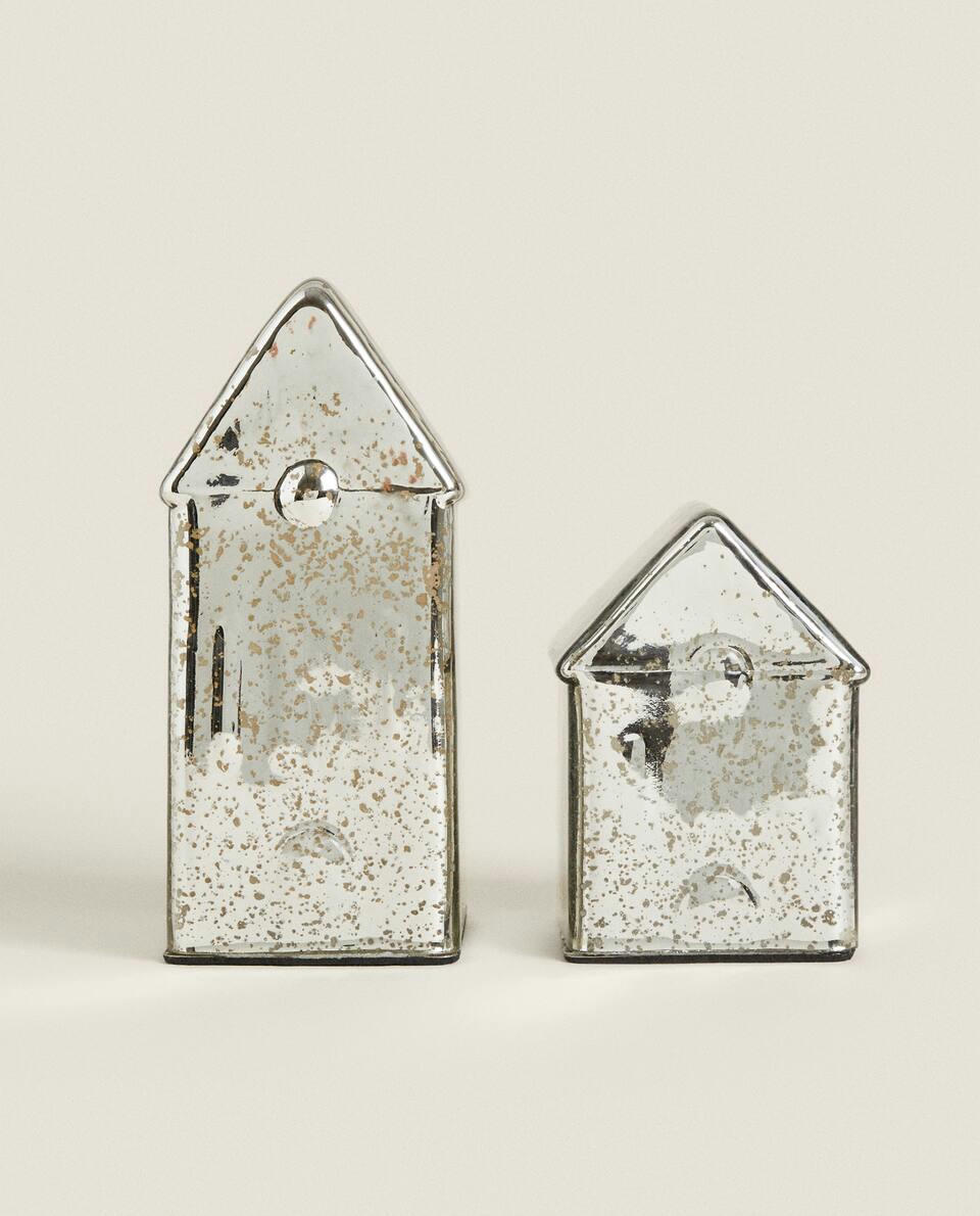 MERCURISED GLASS CHRISTMAS LED LIGHT HOUSE