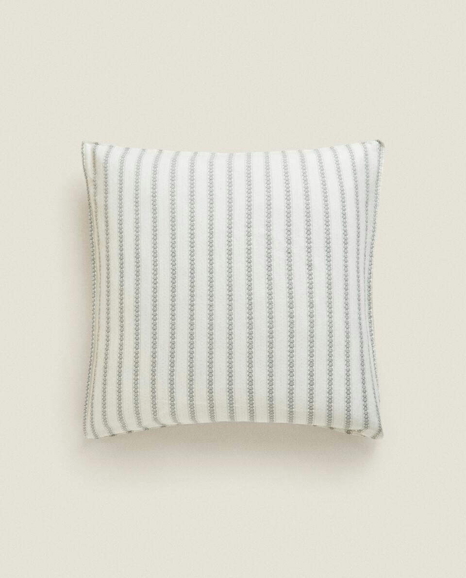 STRIPED AND FLORAL LINEN PILLOWCASE