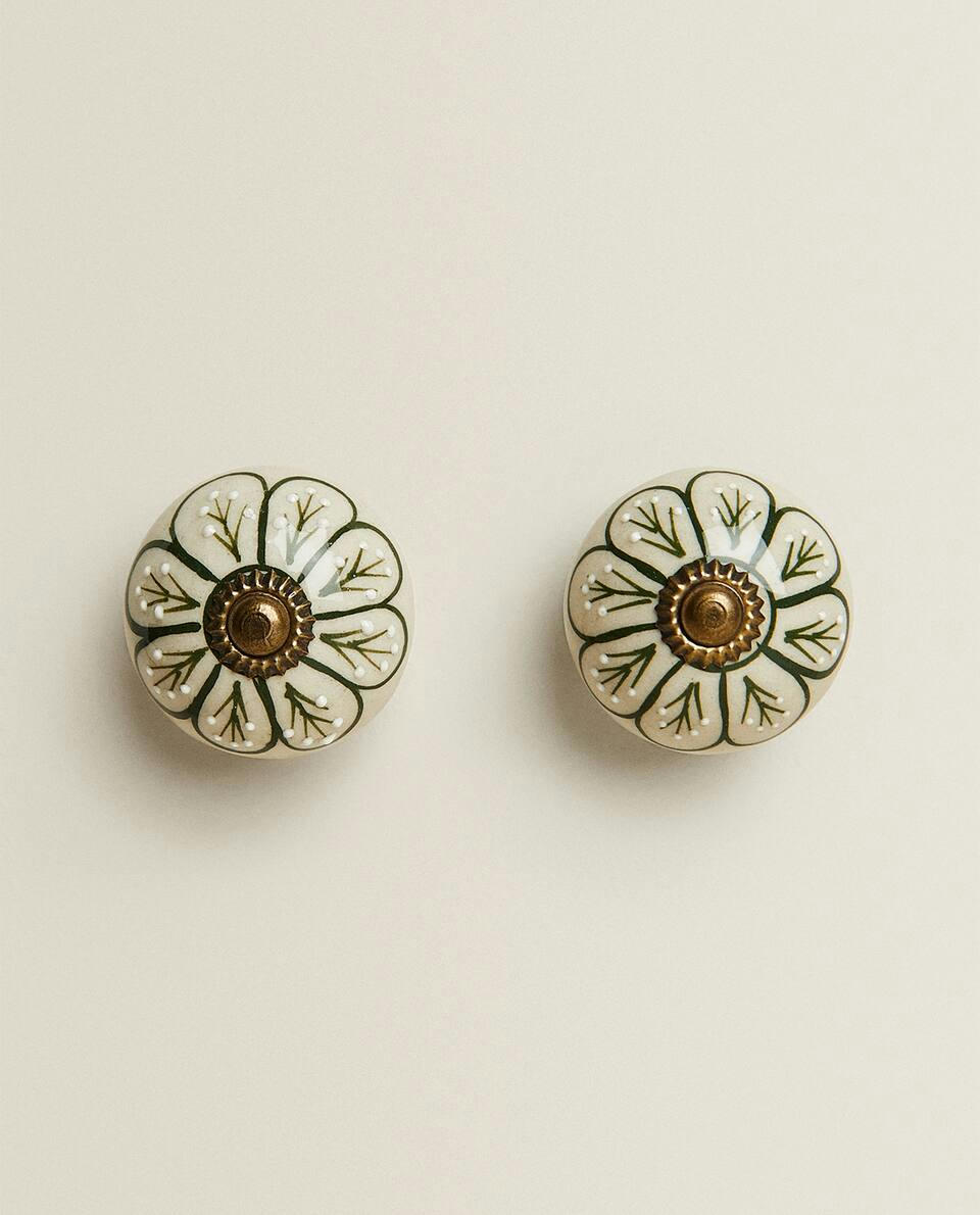 CERAMIC FLOWER DOOR KNOB (PACK OF 2)