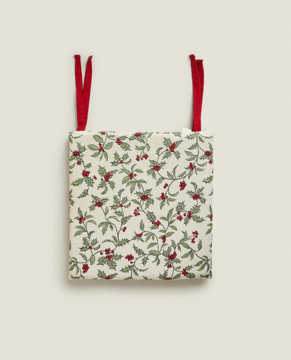 CHRISTMAS HOLLY SEAT CUSHION