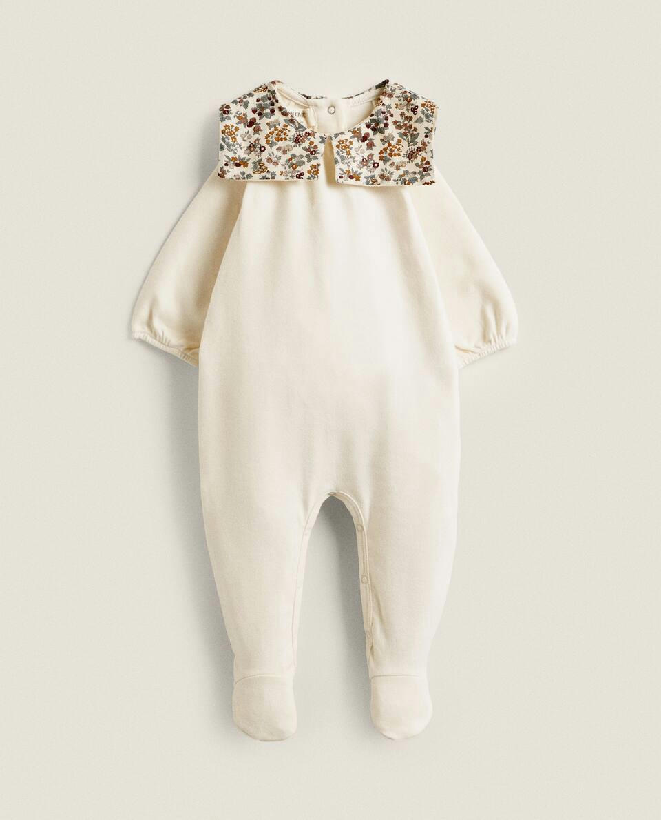 FLORAL PRINT FABRIC CHILDREN'S ROMPER SUIT WITH COLLAR DETAIL
