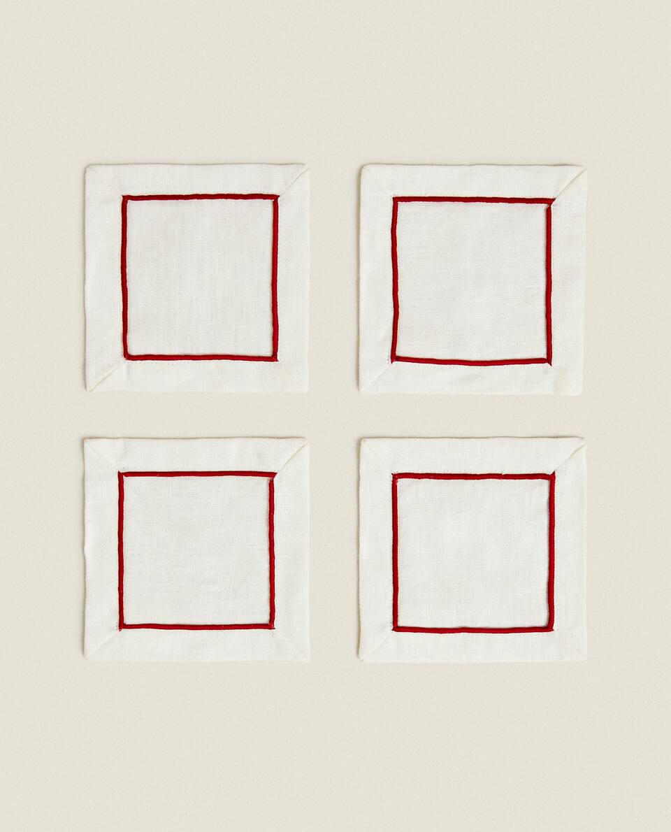 PACK OF LINEN CHRISTMAS COASTERS (PACK OF 2)