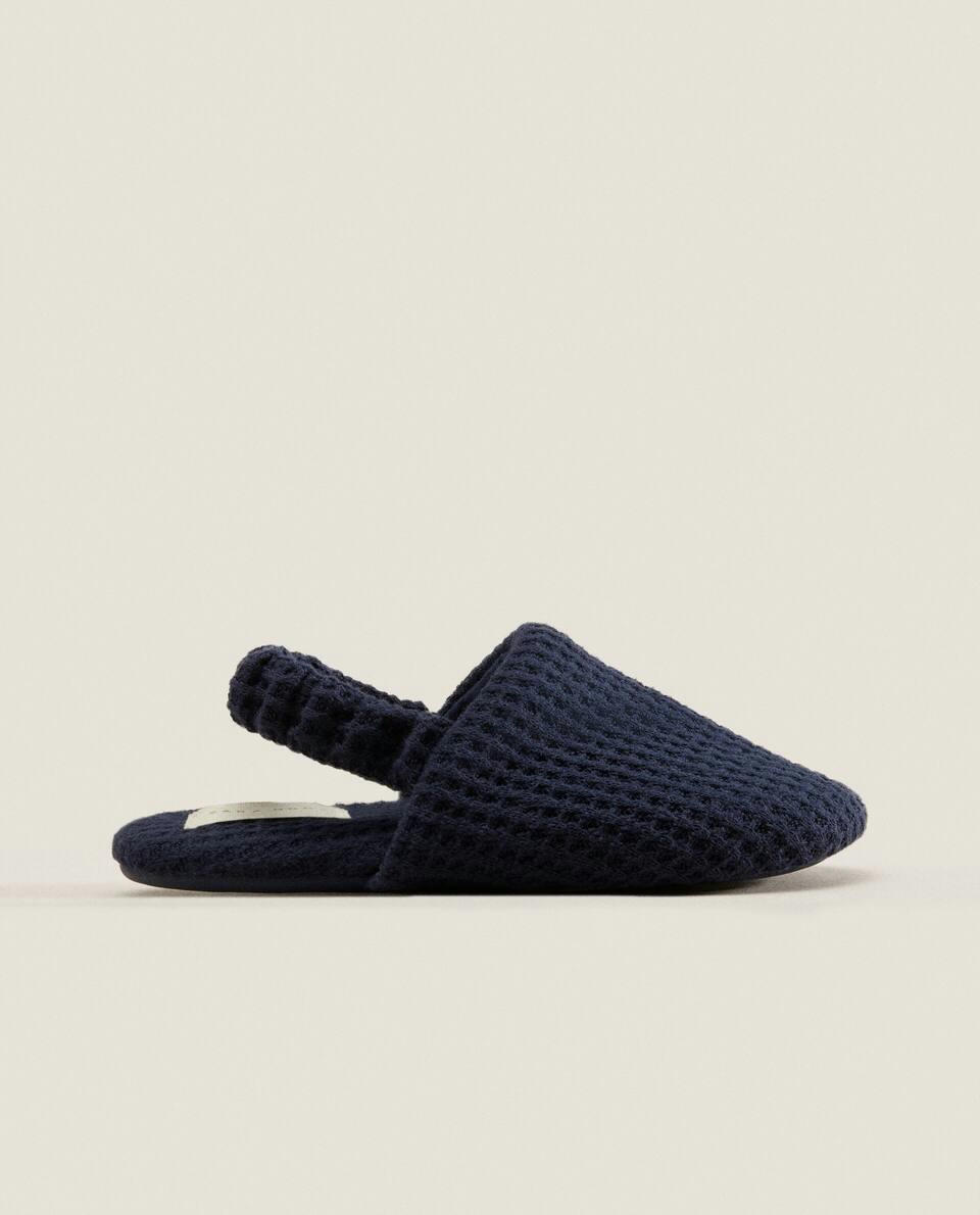 WAFFLE FABRIC MULE SLIPPERS