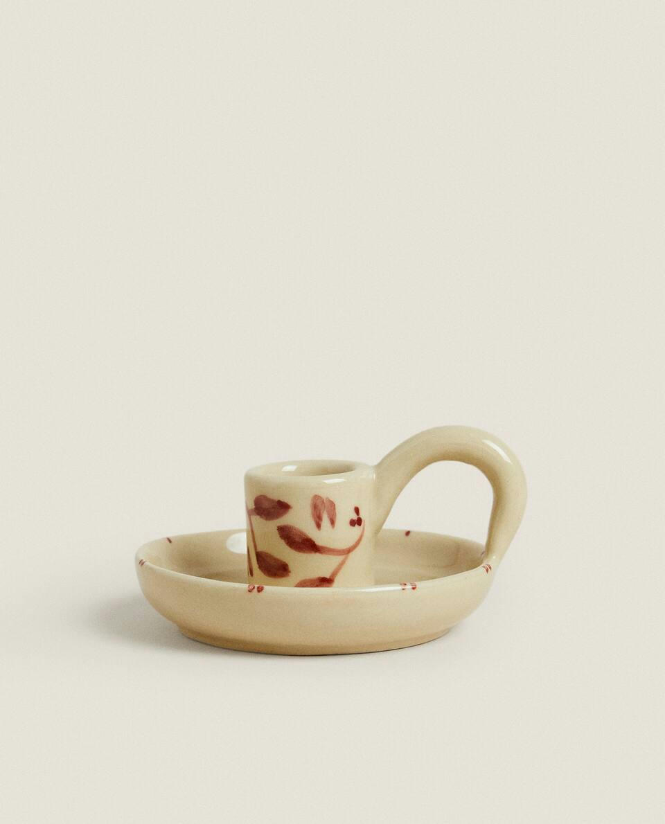 PAINTED CERAMIC CHRISTMAS CANDLESTICK