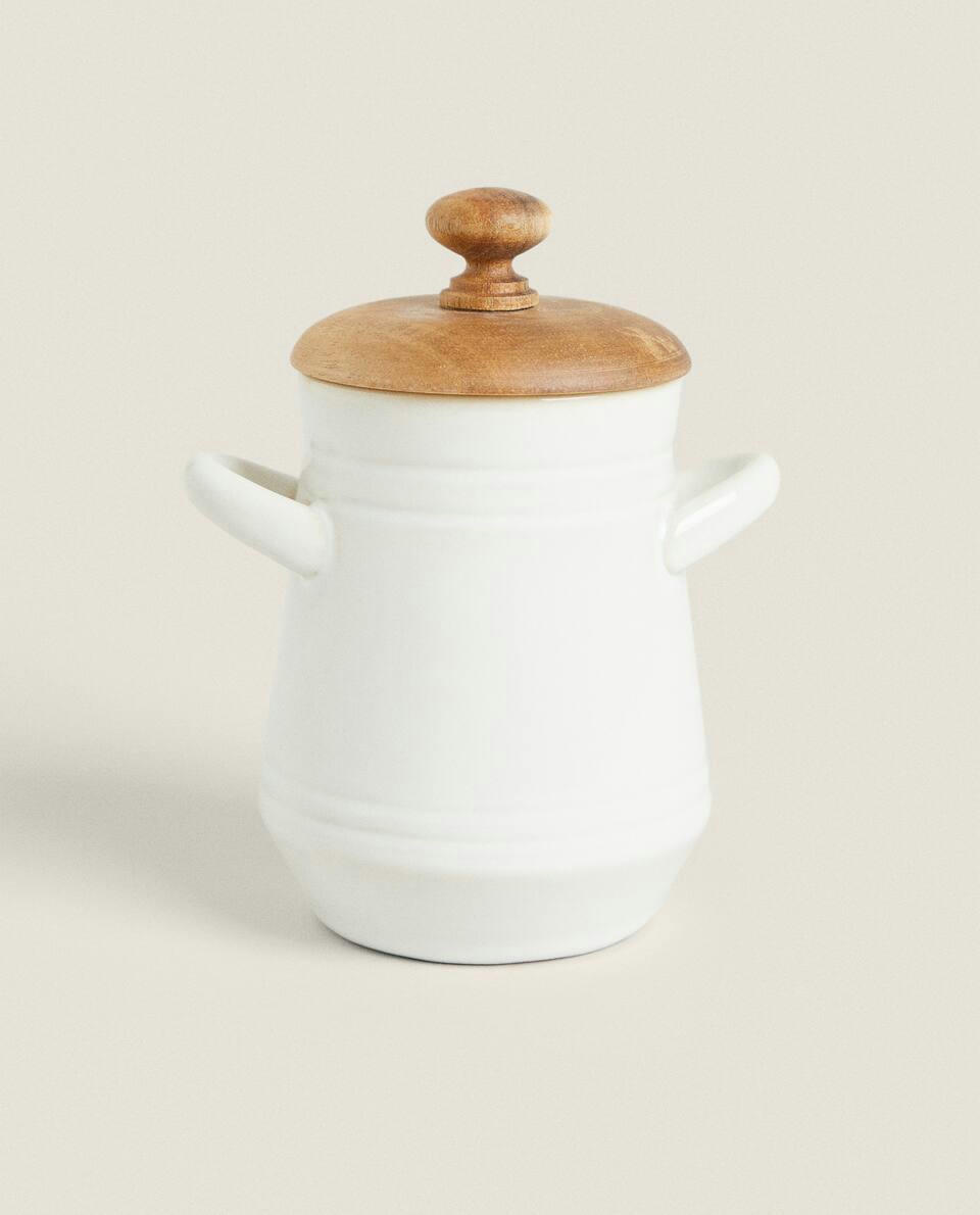 CERAMIC HONEYPOT WITH WOODEN LID