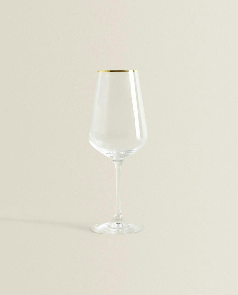 BOHEMIA CRYSTAL GOLD-RIMMED WINE GLASS