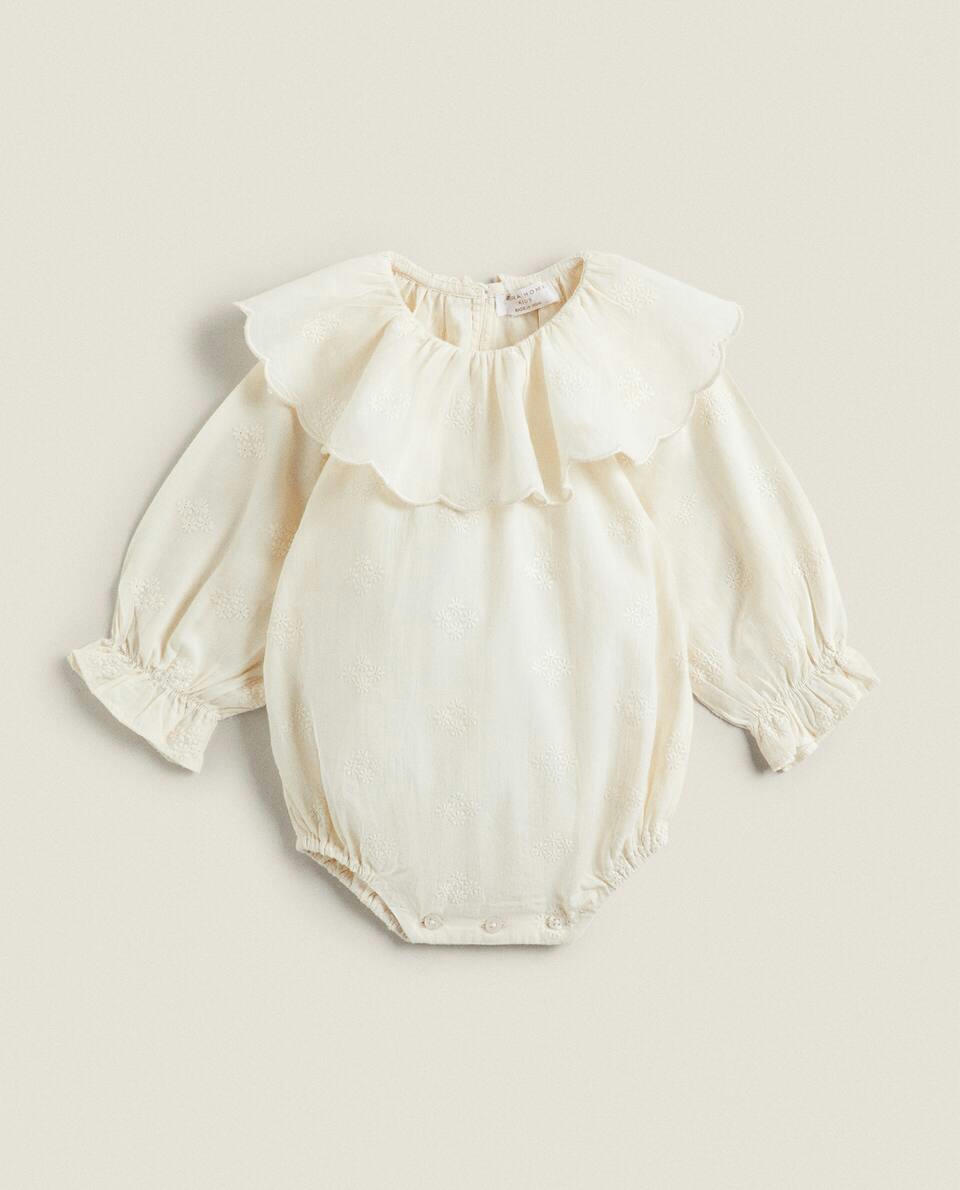 EMBROIDERED RUFFLED BODYSUIT