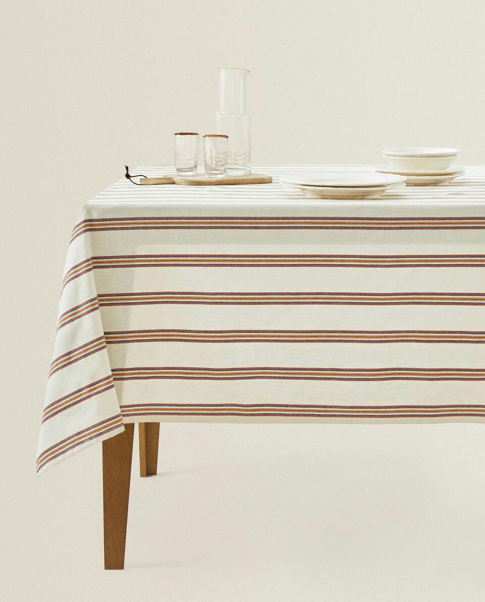 DYED THREAD STRIPED TABLECLOTH