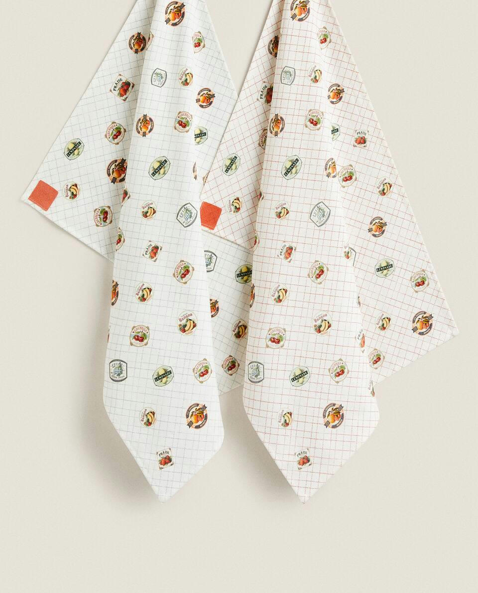 CHECK AND FRUIT PRINT COTTON TEA TOWEL (PACK OF 2)